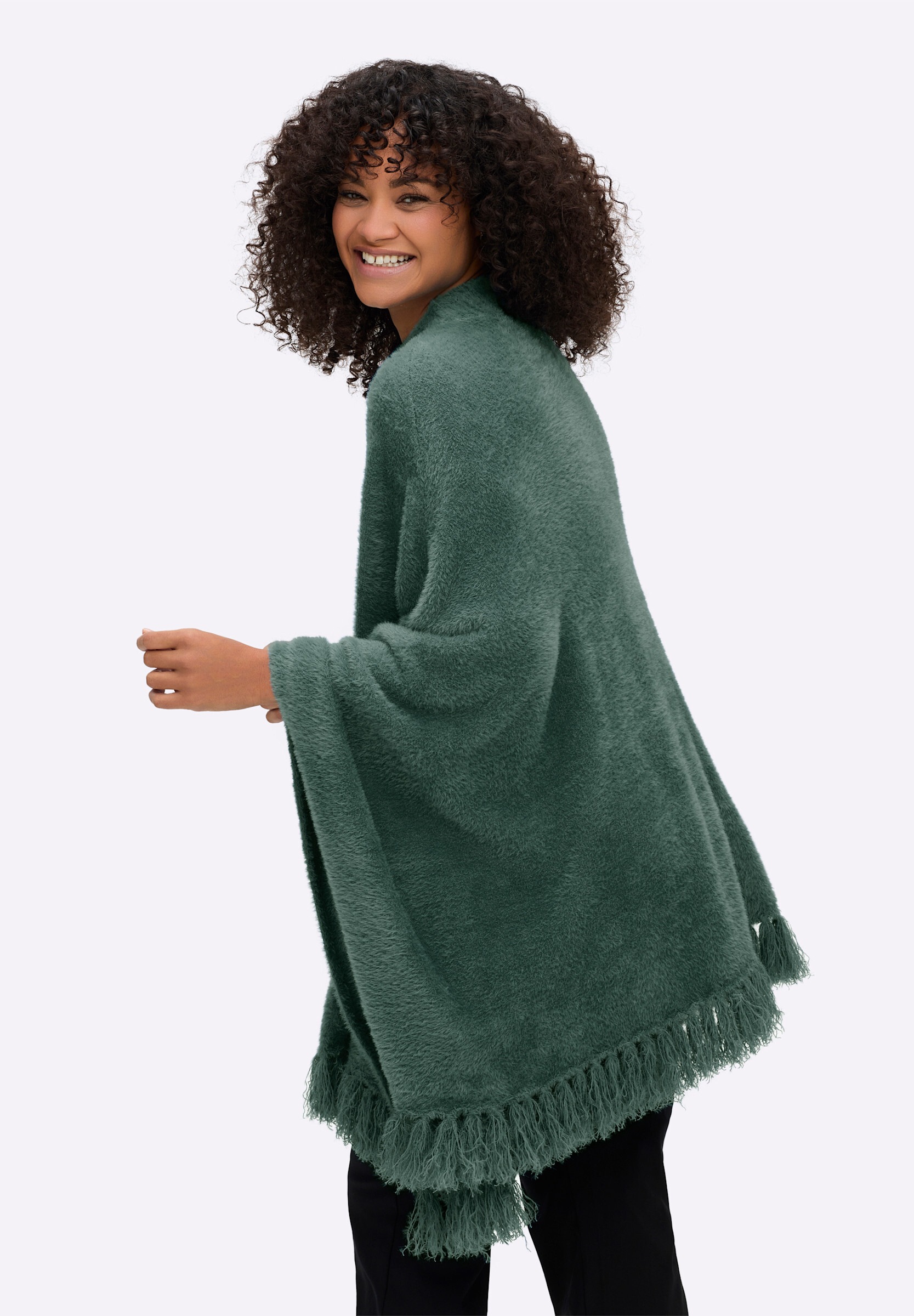 Sheego Strickponcho »Poncho Strickponcho mit Stehkragen und Quasten«