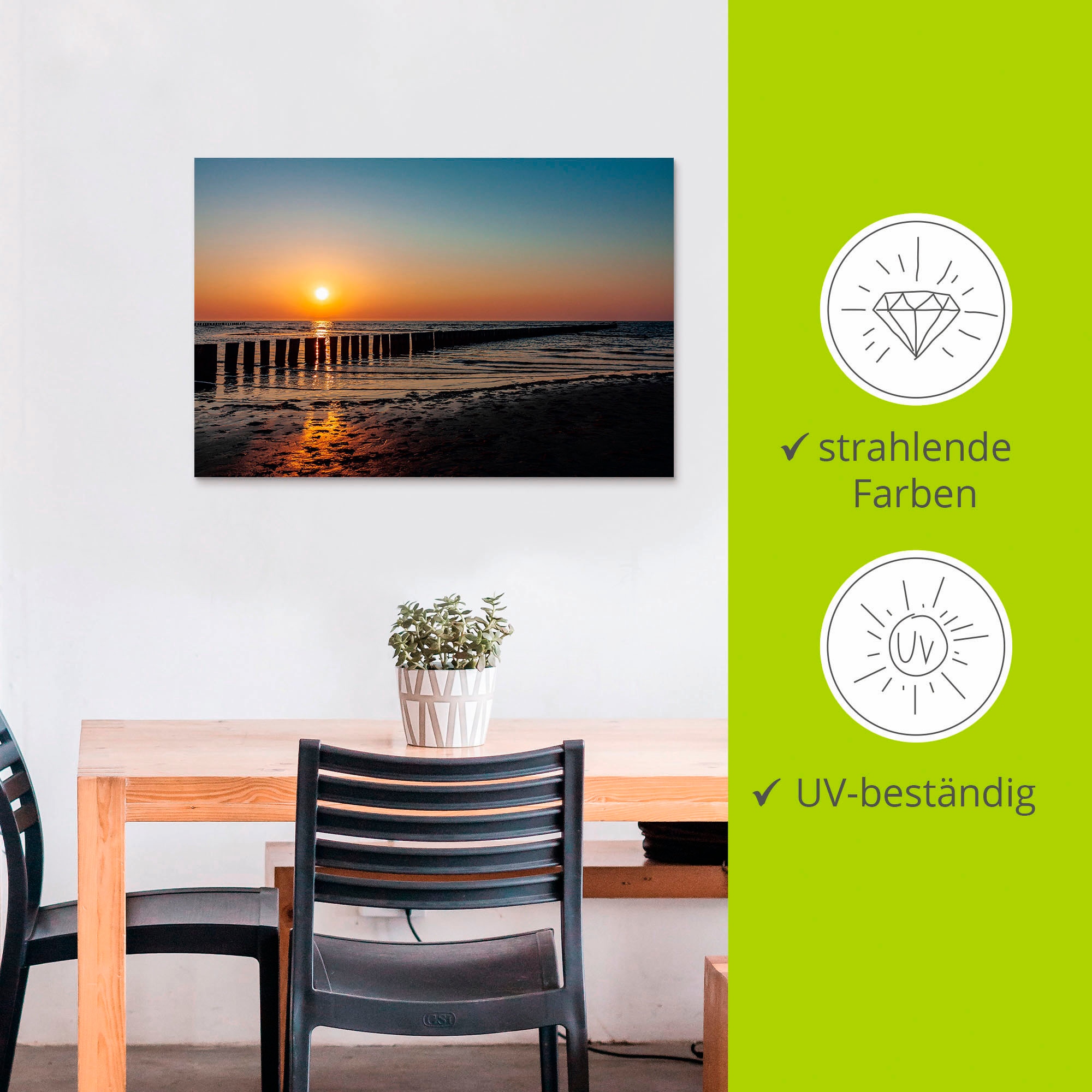 Artland Wandbild »Sonnenuntergang an Ostsee Insel Poel«, Bilder vom Sonnenuntergang & -aufgang (1 Stück), in vielen Größen & Produktarten - Alubild / Outdoorbild, Leinwandbild, Poster, Wandaufkleber / Wandtattoo auch für Badezimmer geeignet