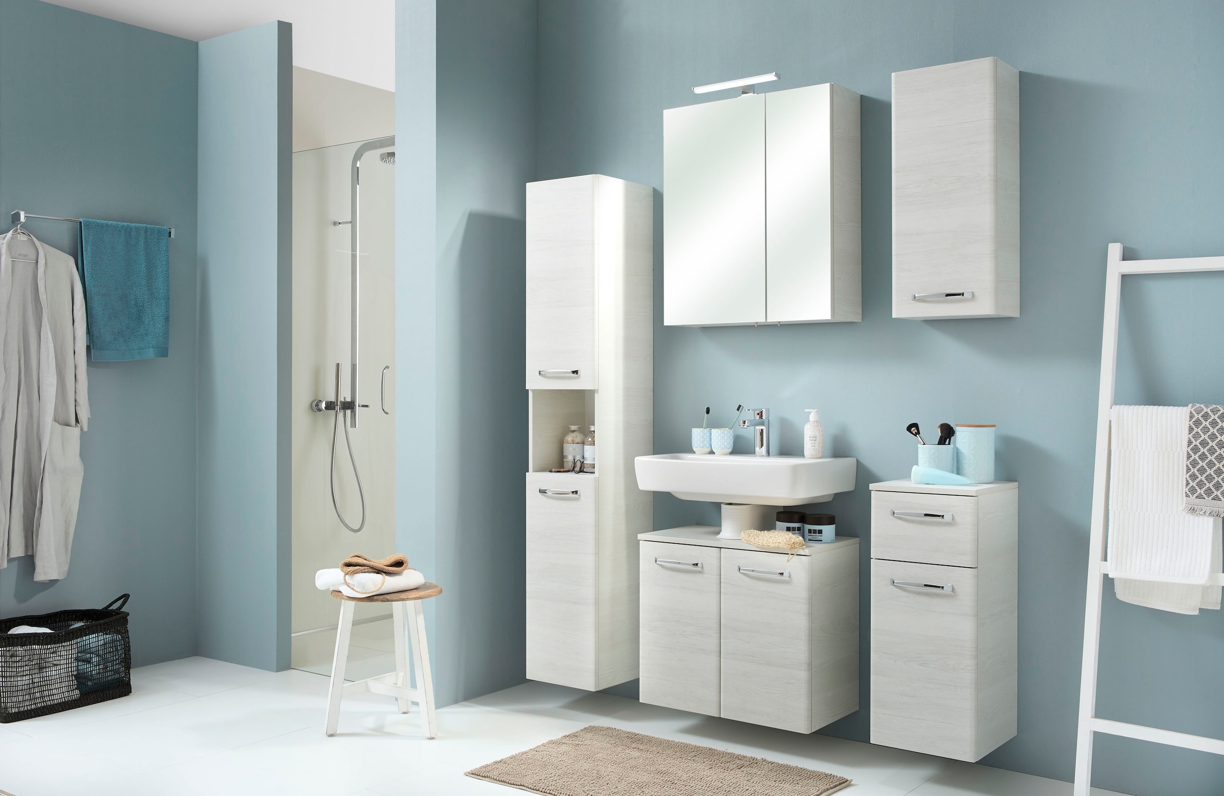 Saphir Unterschrank »Quickset Badschrank 30 cm breit, 1 Tür, 1 Schublade, 1 Einlegeboden«, Badezimmer-Unterschrank inkl. Türdämpfer, 1 Tür, Griffe in Chrom Glanz