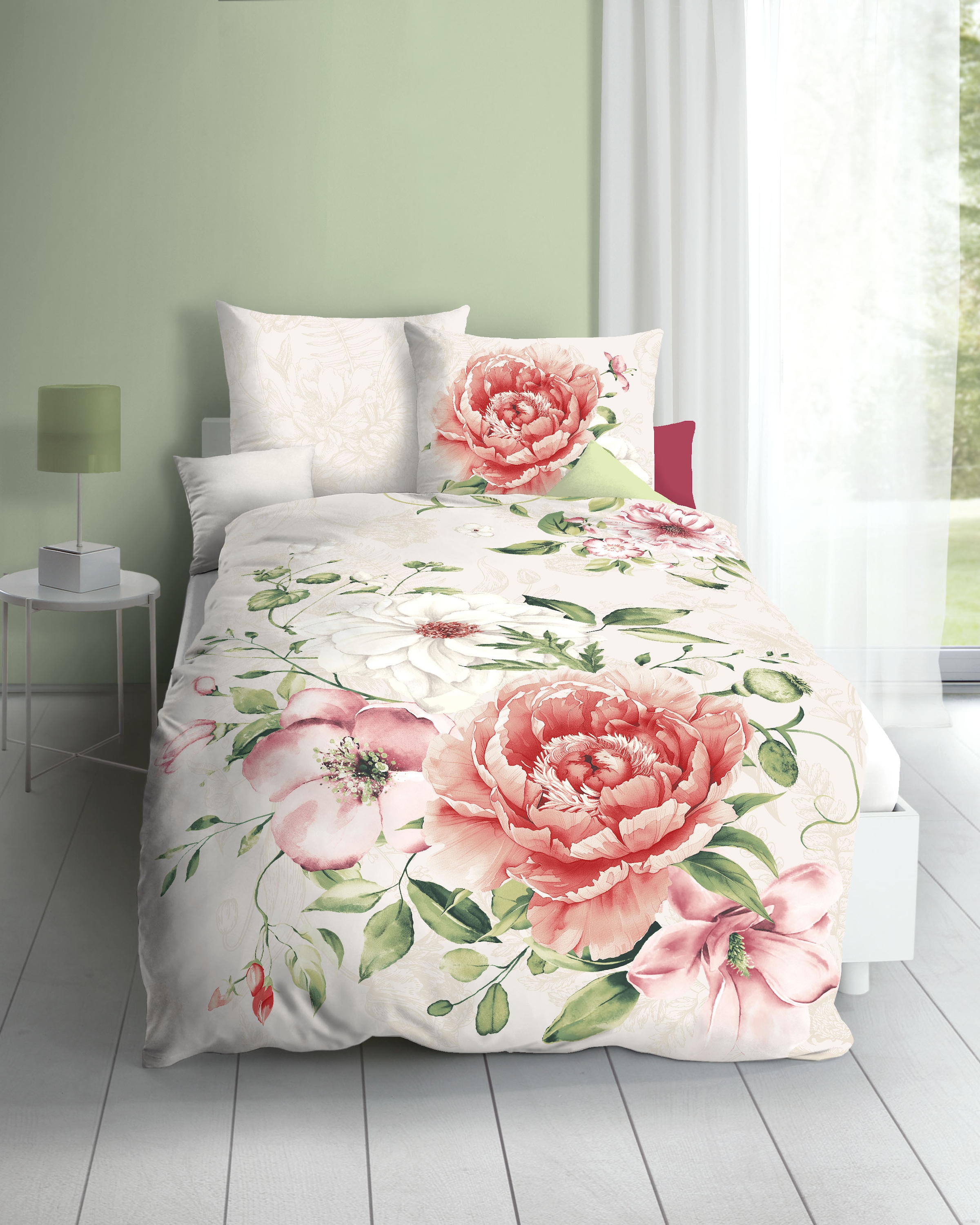 Kaeppel Bettwäsche »Blushing Rose« 2 Stk. tlg. Mit Rosen in beige, Größe B/L: 80 cm x 80 cm