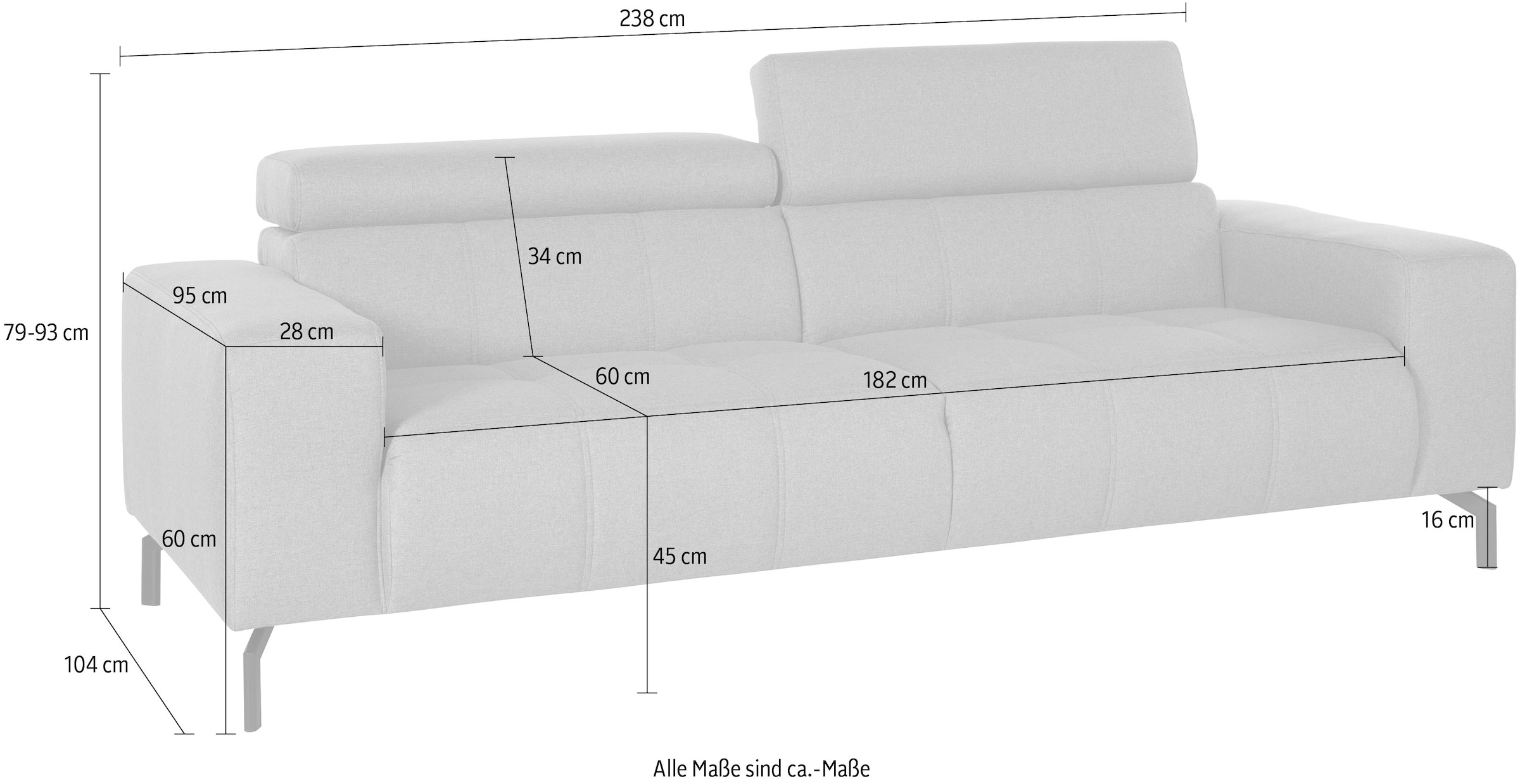 DOMO collection 2,5-Sitzer »Cunelli zeitlos und elegant, moderne Sitznähte als Designelement,« wahlweise mit 6-fach verstellbaren Kopfteilen, fester Sitzkomfort
