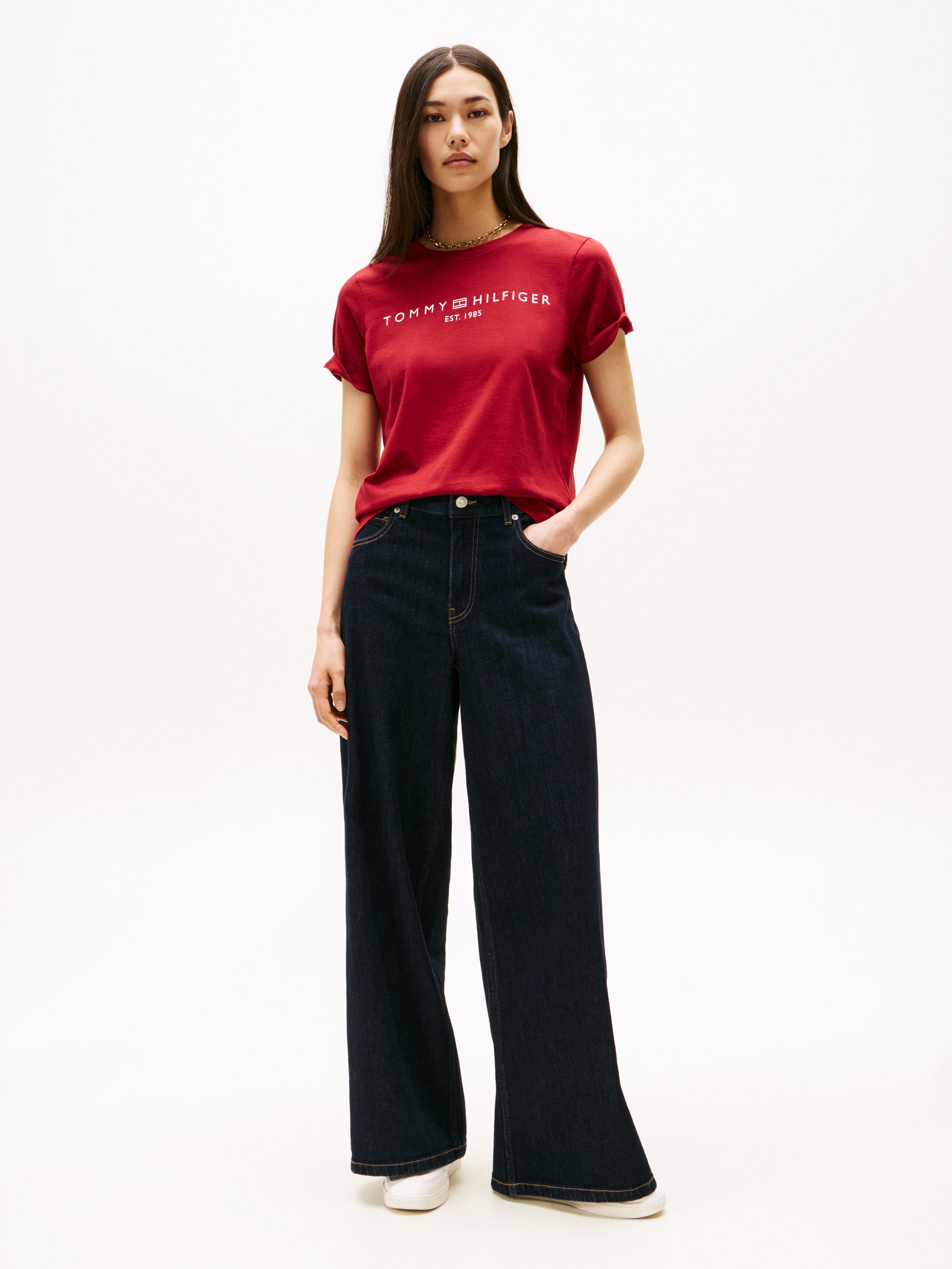 Tommy Hilfiger T-Shirt »REG CORP LOGO C-NK mit Logoschriftzug und Stickerei«, meliert, casual, regular fit, Baumwolle, Rundhals
