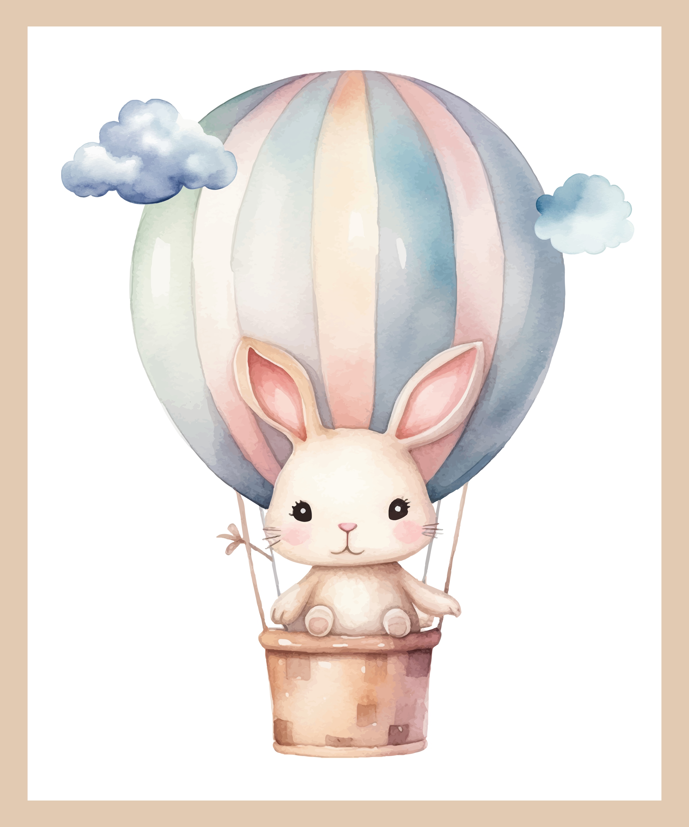Lüttenhütt Poster »Hase im Heißluftballon am Himmel«, Ballonfahren-Fantasy-Hase-Hasen-Heißluftballon-Tiere, (1 St.), HD Premium Druck