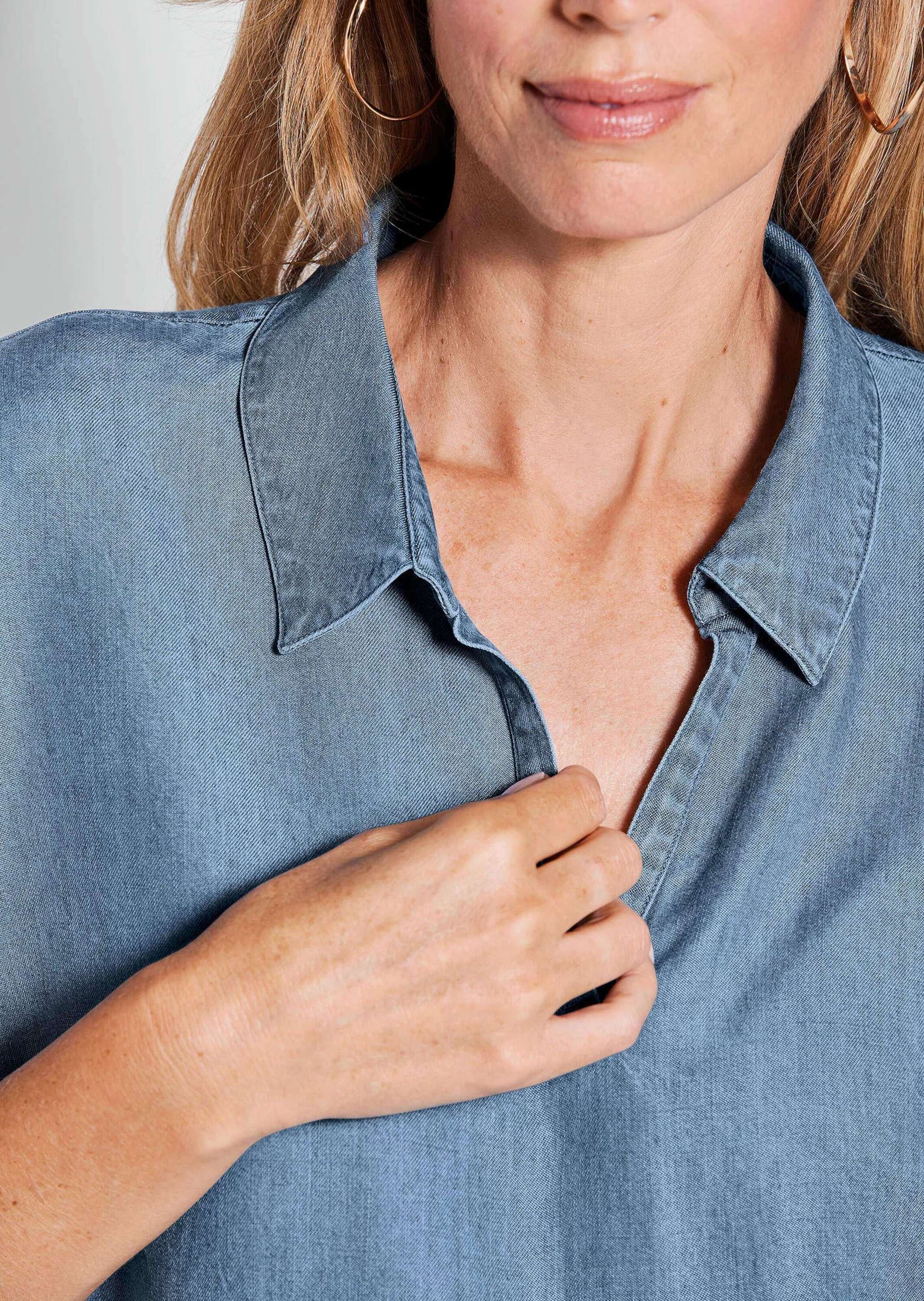 GOLDNER Schlupfbluse »Kurzgröße Leichte Bluse in Denim-Optik für Damen«