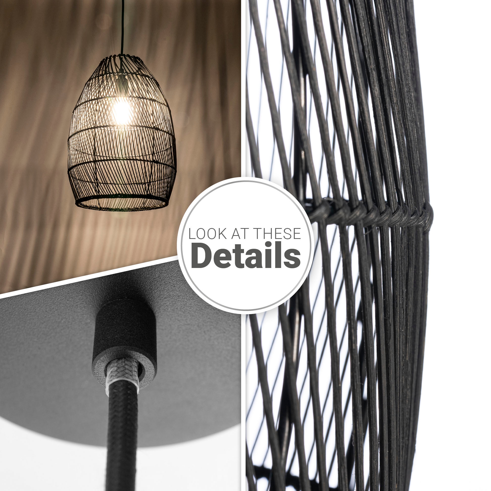 Paco Home Pendelleuchte »VIHMA«, Leuchtmittel E27 | ohne Leuchtmittel, Rattan Pendellampe Korb Esstischlampe Natürlich LED Boho Rustikal E27