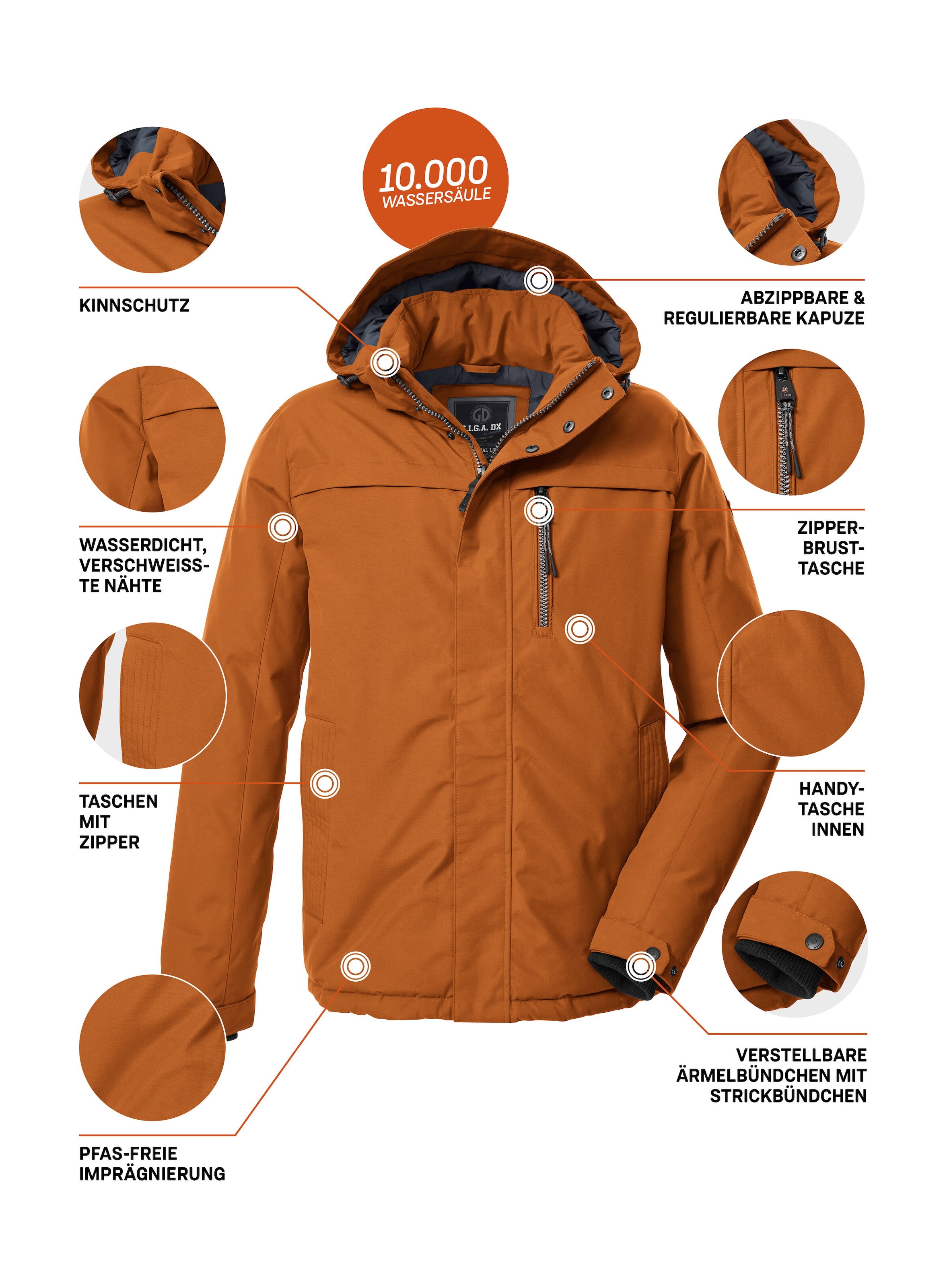 G.I.G.A. DX by killtec Funktionsjacke »GW 39 MN JCKT«, Wasserdichte, atmungsaktive Winterjacke mit verstellbarer Kapuze