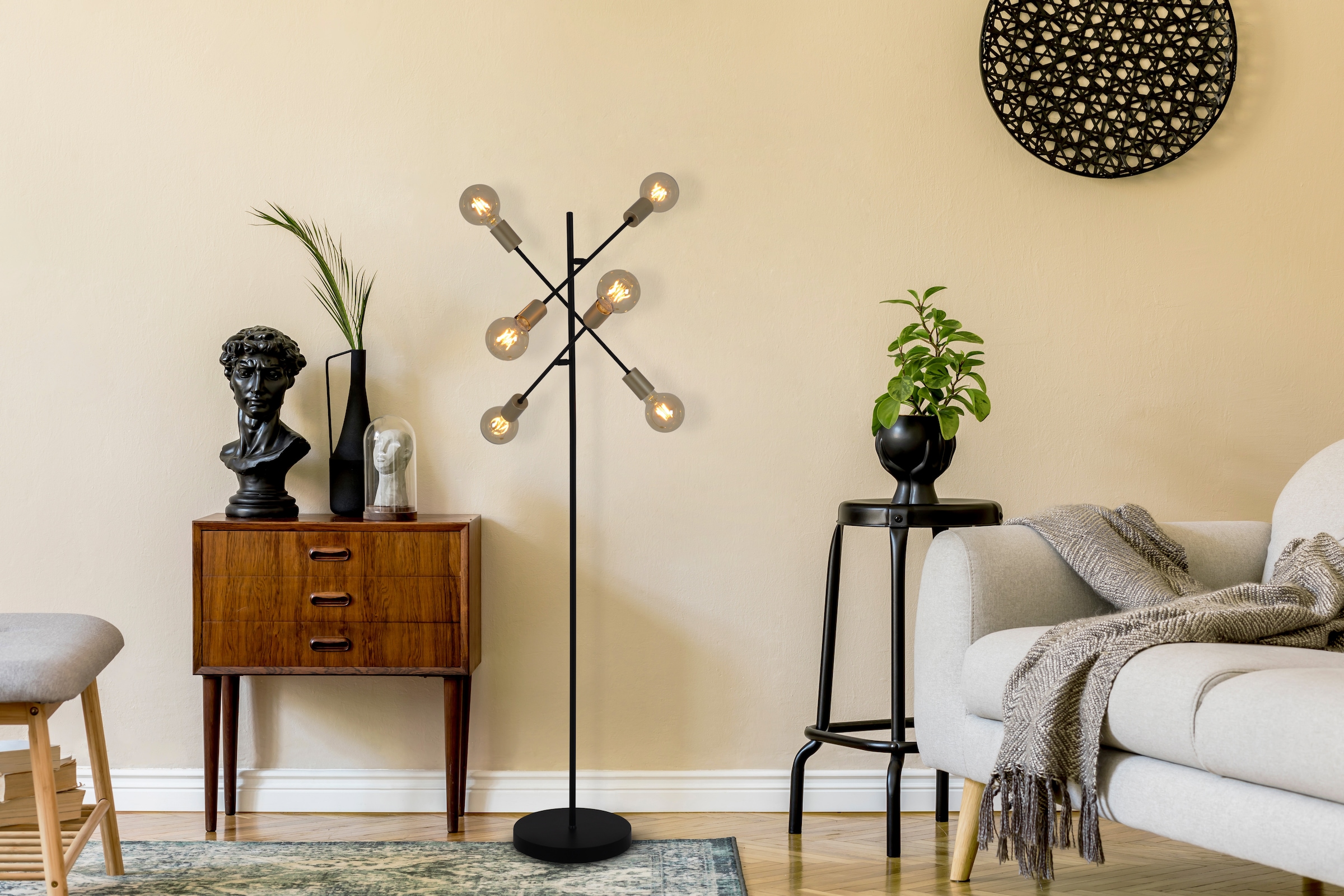 näve Stehlampe »Modo« E27 1 Stk. E27 max. 40W, incl. Tippschalter/Fußschalter, Farbe: schwarz, gold