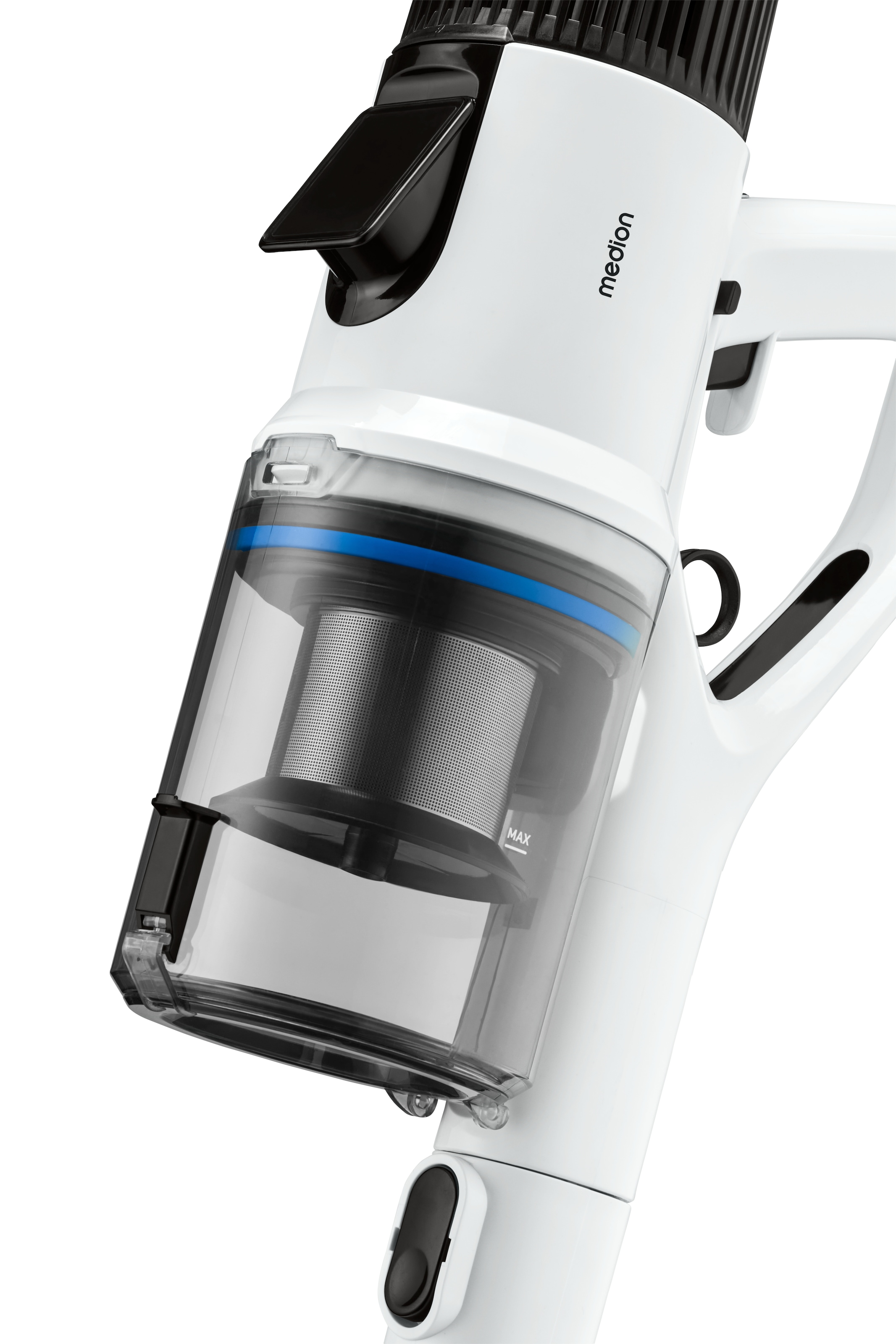 Medion® Akku-Stielstaubsauger »P350 W (MD 12049), beutellose Zyklon-Technologie, 24 kPa Saugleistung«, HEPA 13 Filter, LED-Touch-Display, Staubsensor, integriertes Zubehör