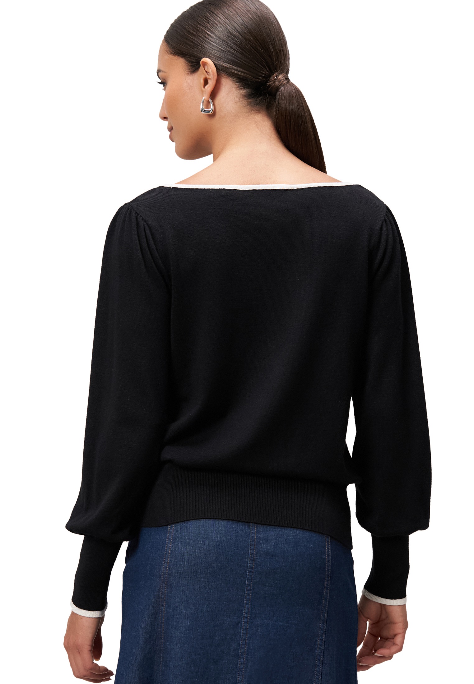 Zero Rundhalspullover »Feinstrickpullover mit Kontrastpaspel«