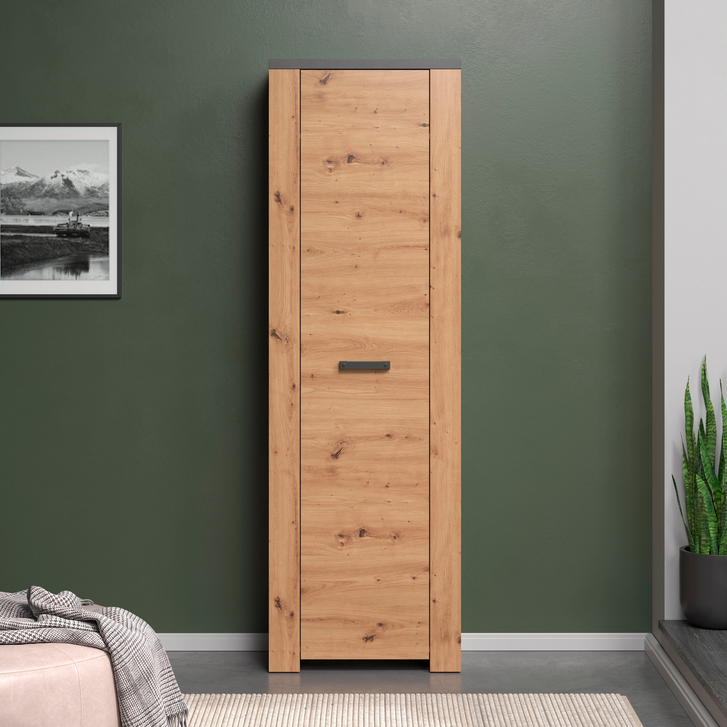 Home affaire Garderobenschrank »Ambres Inkl. ausziehbarer Kleiderstange«, (1 St.), matte Echtholzoptik, ca. 62 cm breit, ausziehbare Kleiderstange