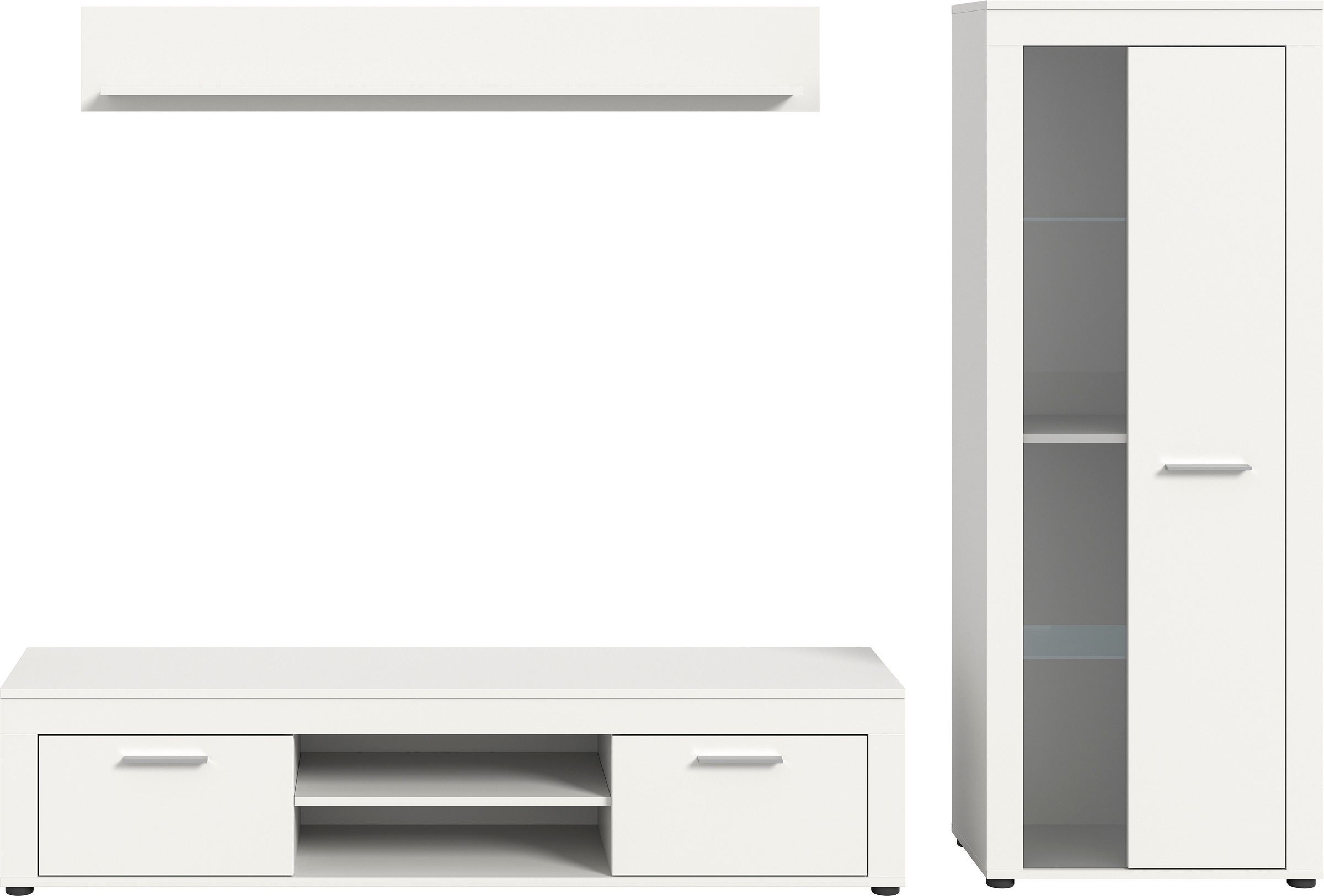 INOSIGN Wohnwand »Aosta, Breite 235cm, bestehend aus Lowboard, Wandboard, Vitrine«, (3 St.), Wohnwand, Kombination, Anbauwand, Möbel Set, Schrankwand, Möbel Kombi