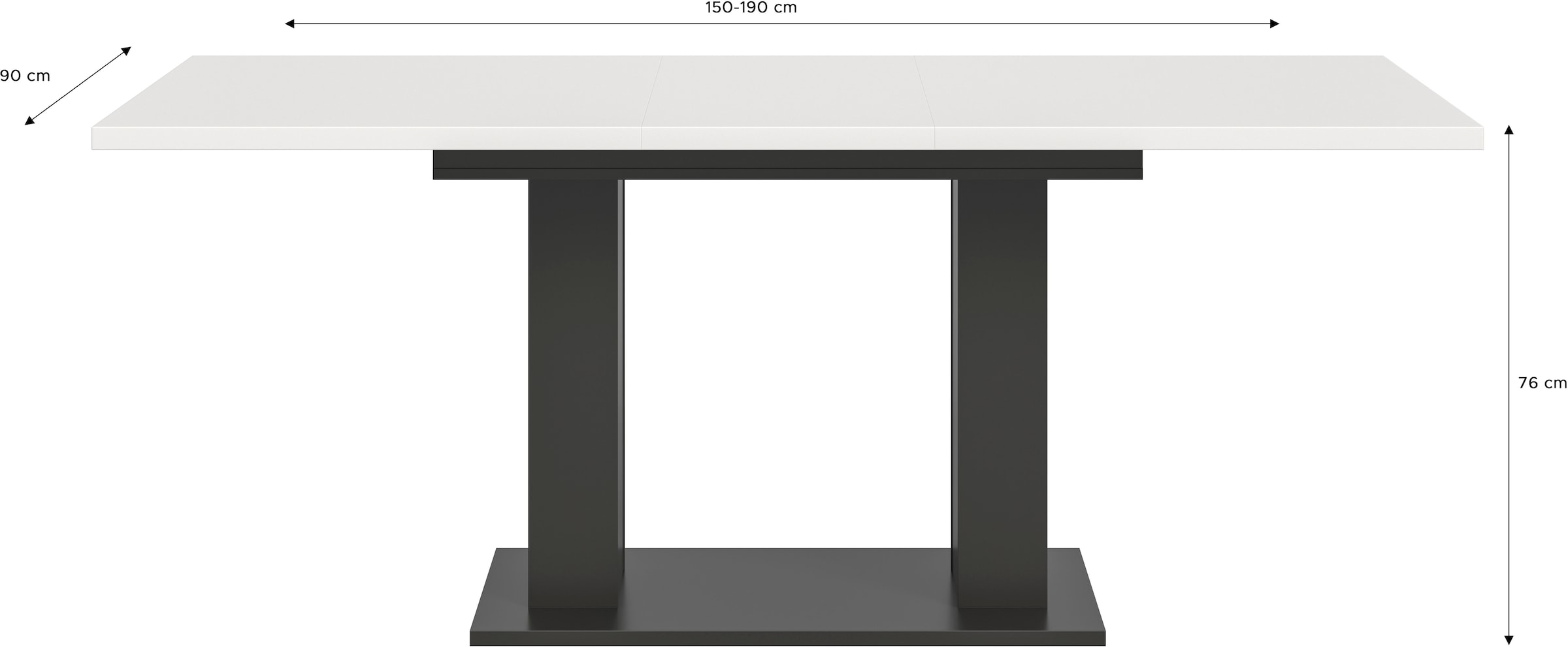 INOSIGN Esstisch »Motus, ausziehbar 150 -190 cm, inklusive 40 cm Einlegeplatte«, (Set, 1 St.), Doppelsäulengestell mit Bodenplatte, Tisch, Esstisch, Küche