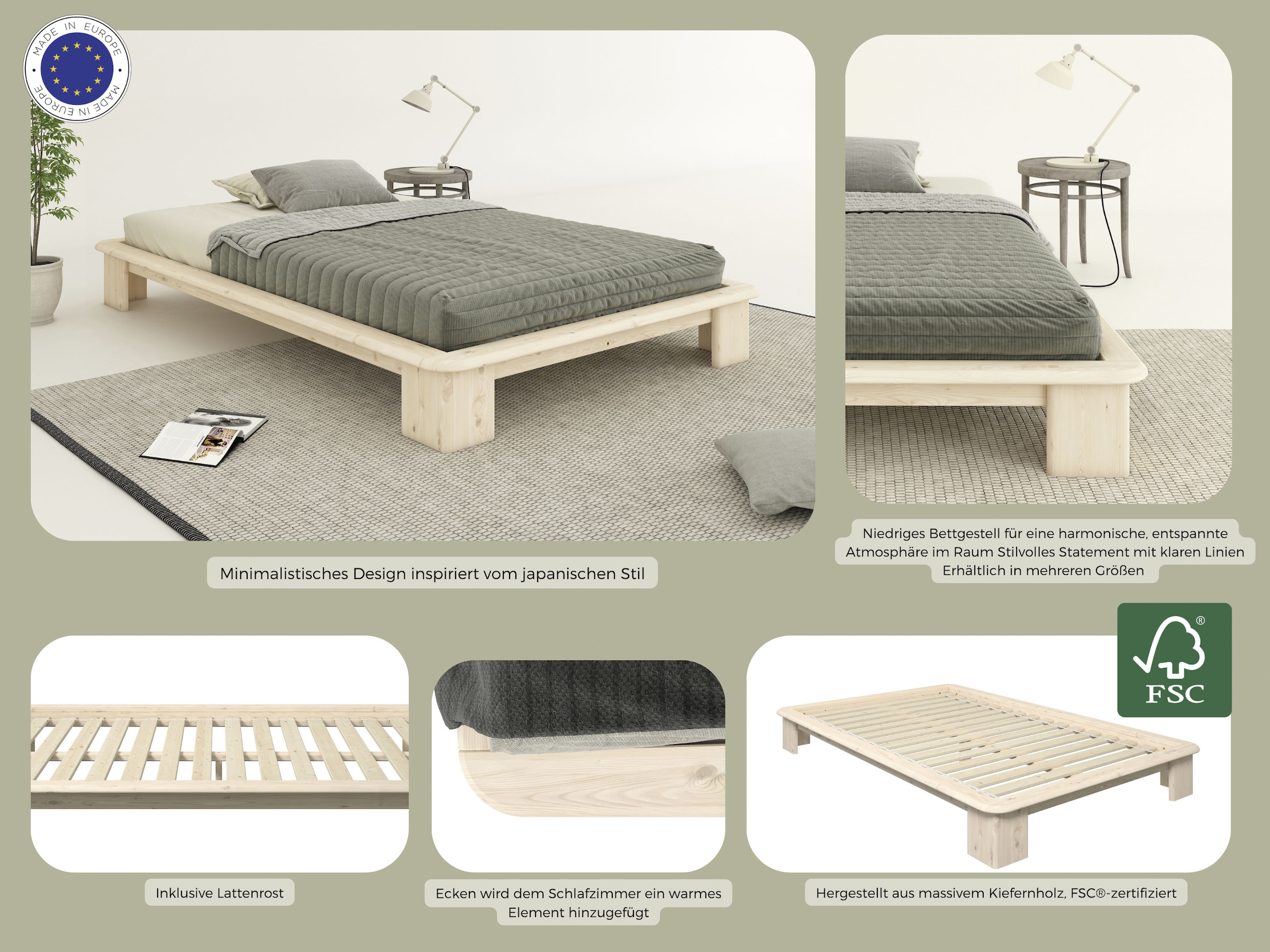 OTTO home Futonbett »Peregrin, Bett, Bettgestell, Massivholzbett« inklusive Lattenrost, aus massiver Kiefer, FSC®