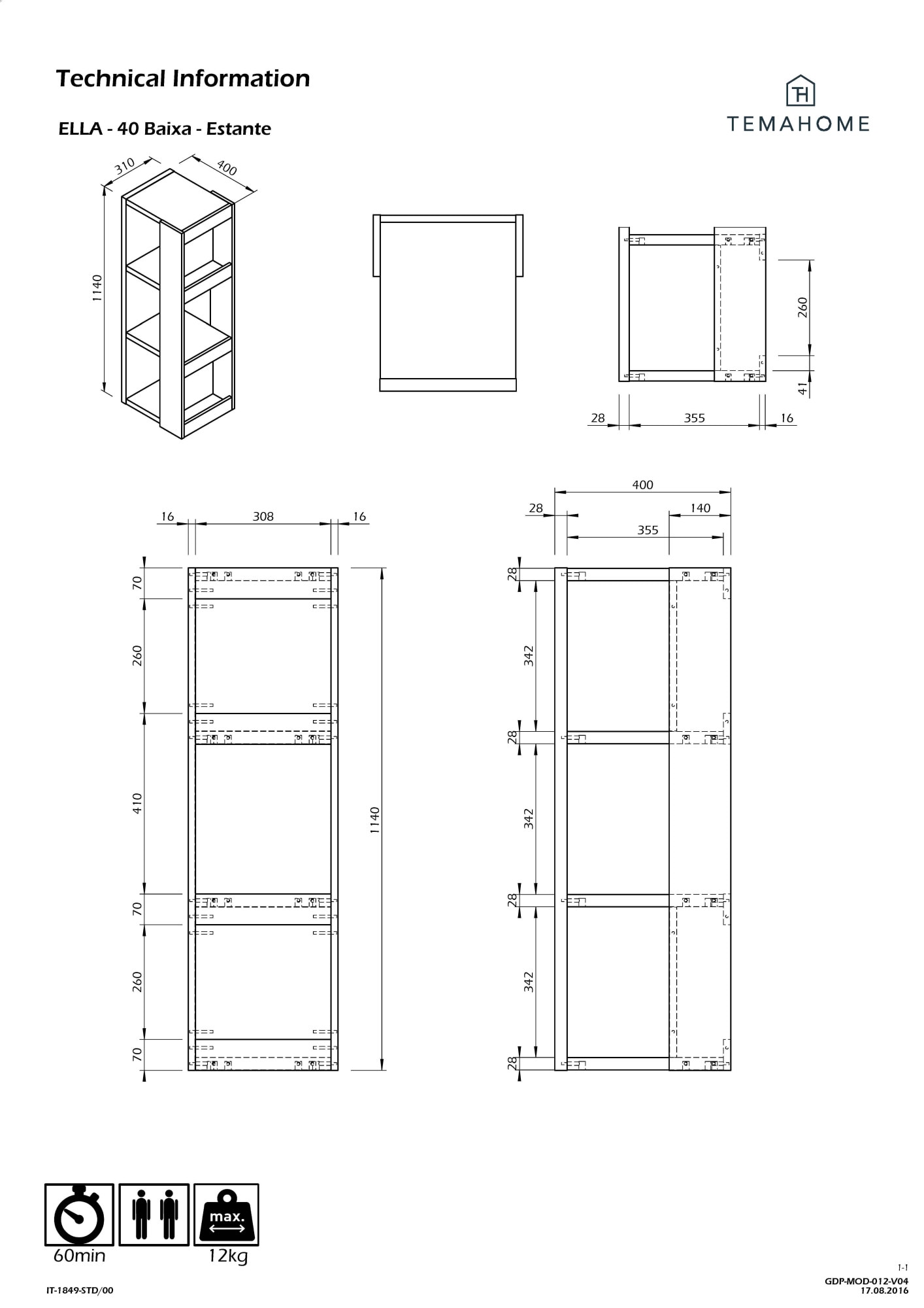 TemaHome Bücherregal »Ella vielseitiges Regal, Eiche Furnier, Aufbewahrung,«, Seitliche Fächer, offene Front, moderner Farbmix, Höhe 114 oder 188 cm