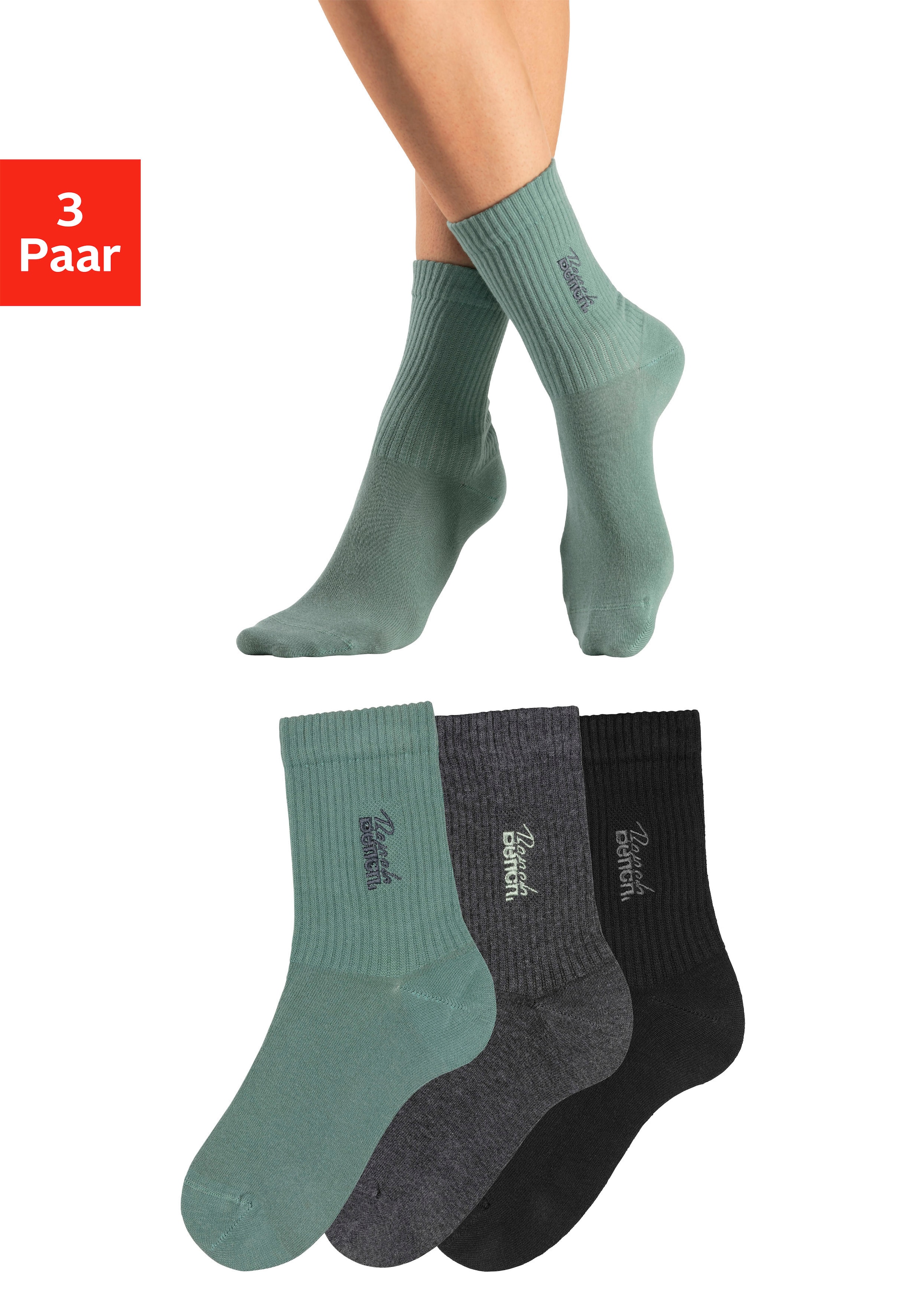 Bench. Basicsocken, (Packung, 3 Paar), mit Bench Stickerei