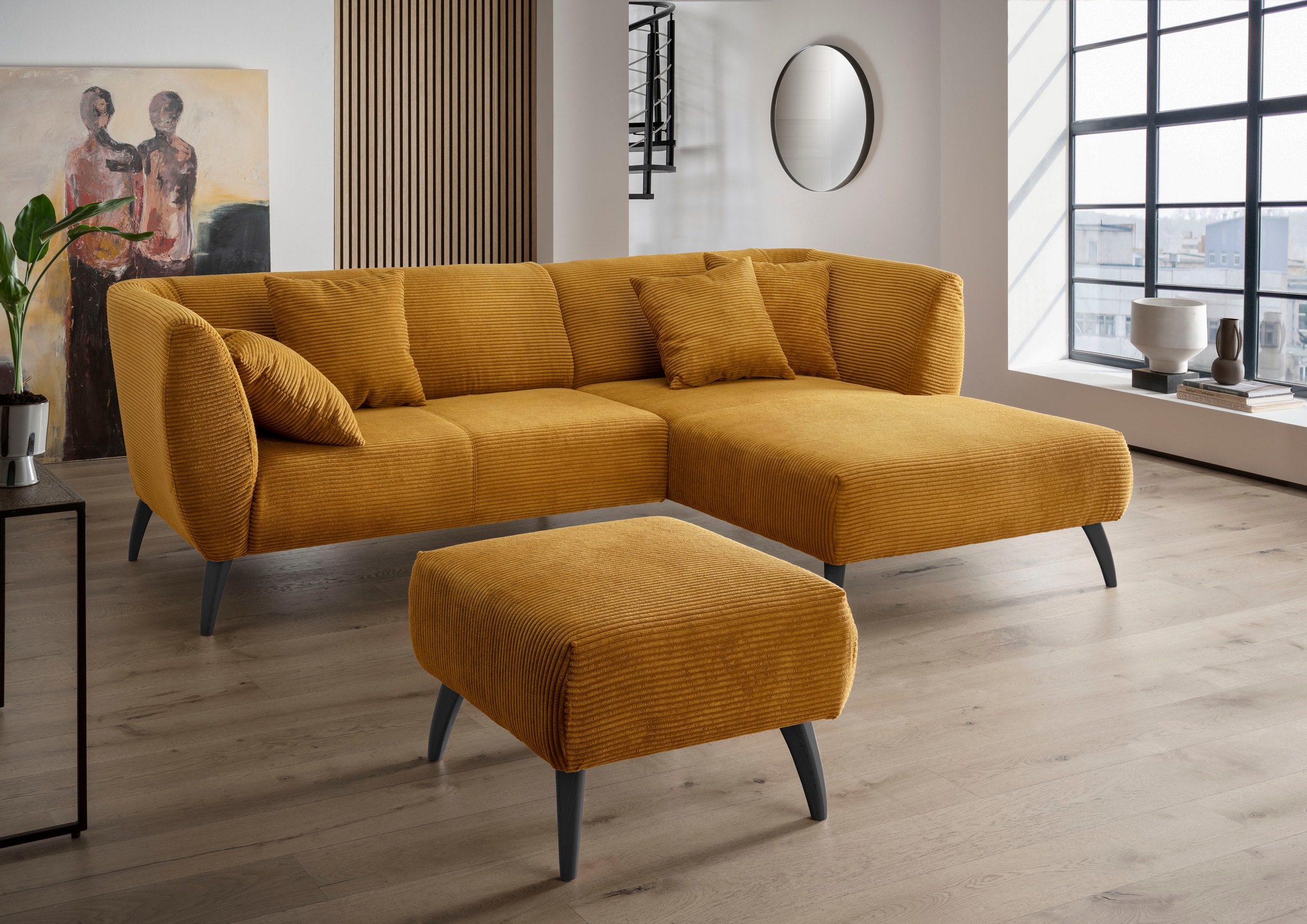 INOSIGN Polsterhocker »Colori«, Holzfußfarbe wählbar, verschiedene Stoffe, hochwertige Stoffqualität