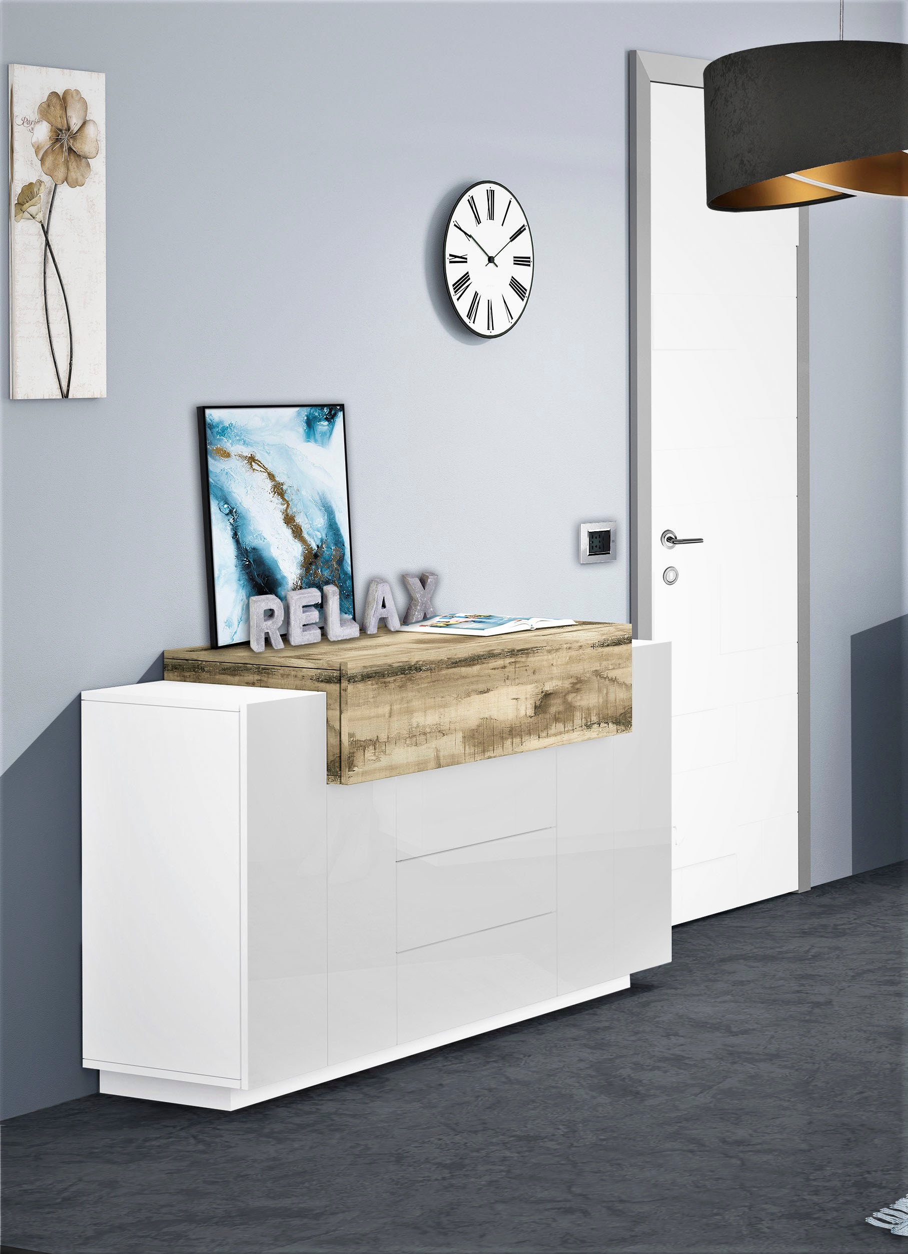 INOSIGN Kommode »Coro, Kommode, Schrank, Kredenz, grifflos«, 1 Klappe,2 Türen,3 Schubkästen Doppeltiefe Hochglanz Front Breite 160