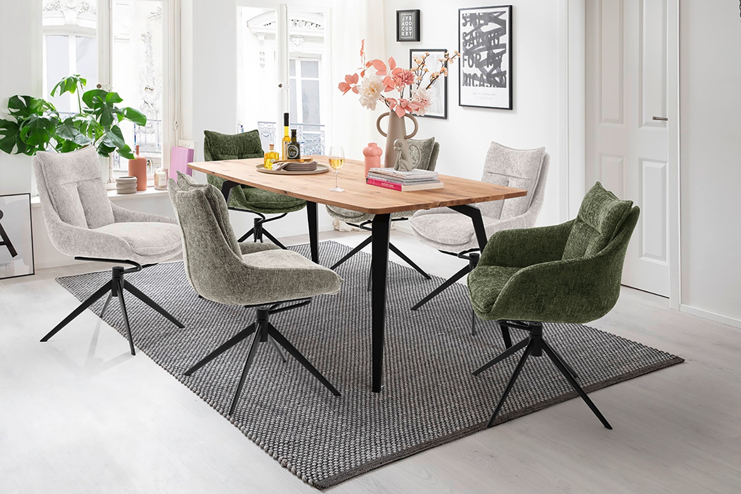MCA furniture Esszimmerstuhl, Strukturstoff, (2er-Set), drehbar 360°, Dreh- & Schwingfunktion, Belastbarkeit 120 kg