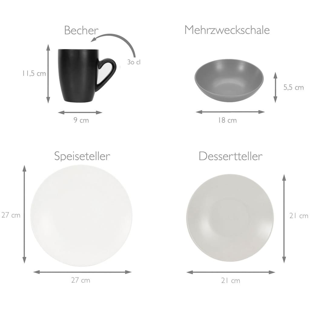CreaTable Kombiservice »Geschirr-Set Manhattan«, (Set, 16 tlg., Kaffeeservice und Tafelservice im Set, für 4 Personen)