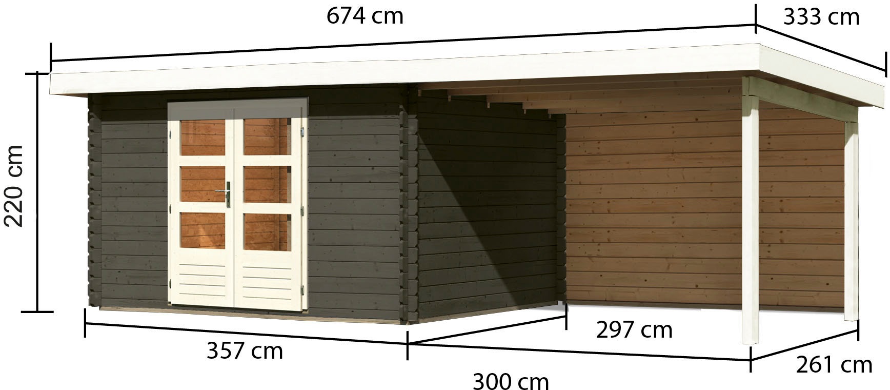Karibu Gartenhaus »Schloßsee 7«, mit Anbaudach und Rückwand