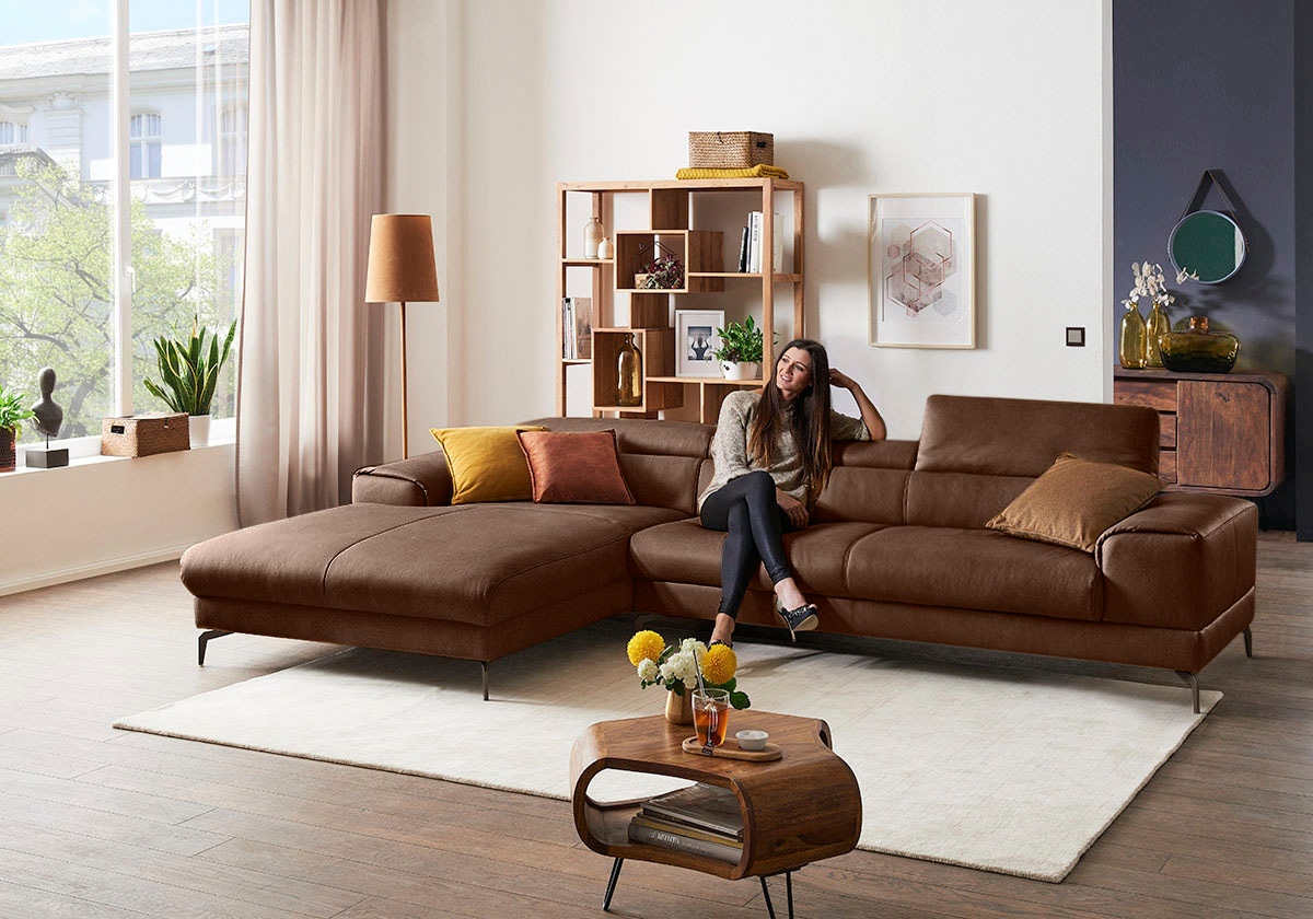 W.SCHILLIG Ecksofa »piedroo, Designsofa mit tollem Sitzkomfort, bequem und elegant, L-Form«, Kopfteilverstellung, wahlweise mit Sitztiefenverstellung, Breite 343cm