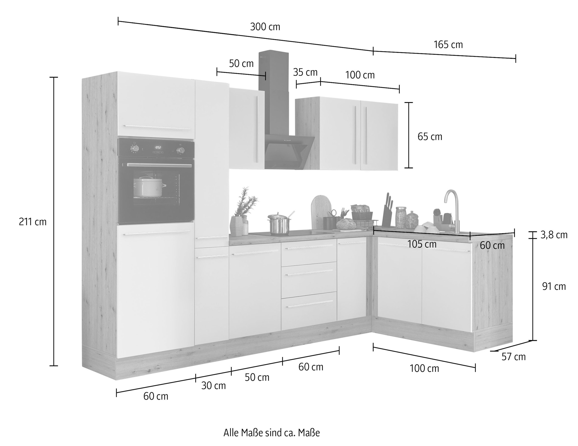 KOCHSTATION Winkelküche »Florida, Stellbreite 300x165 cm«, wahlweise mit E-Geräten, mit Softclose für Türen und Schubkästen