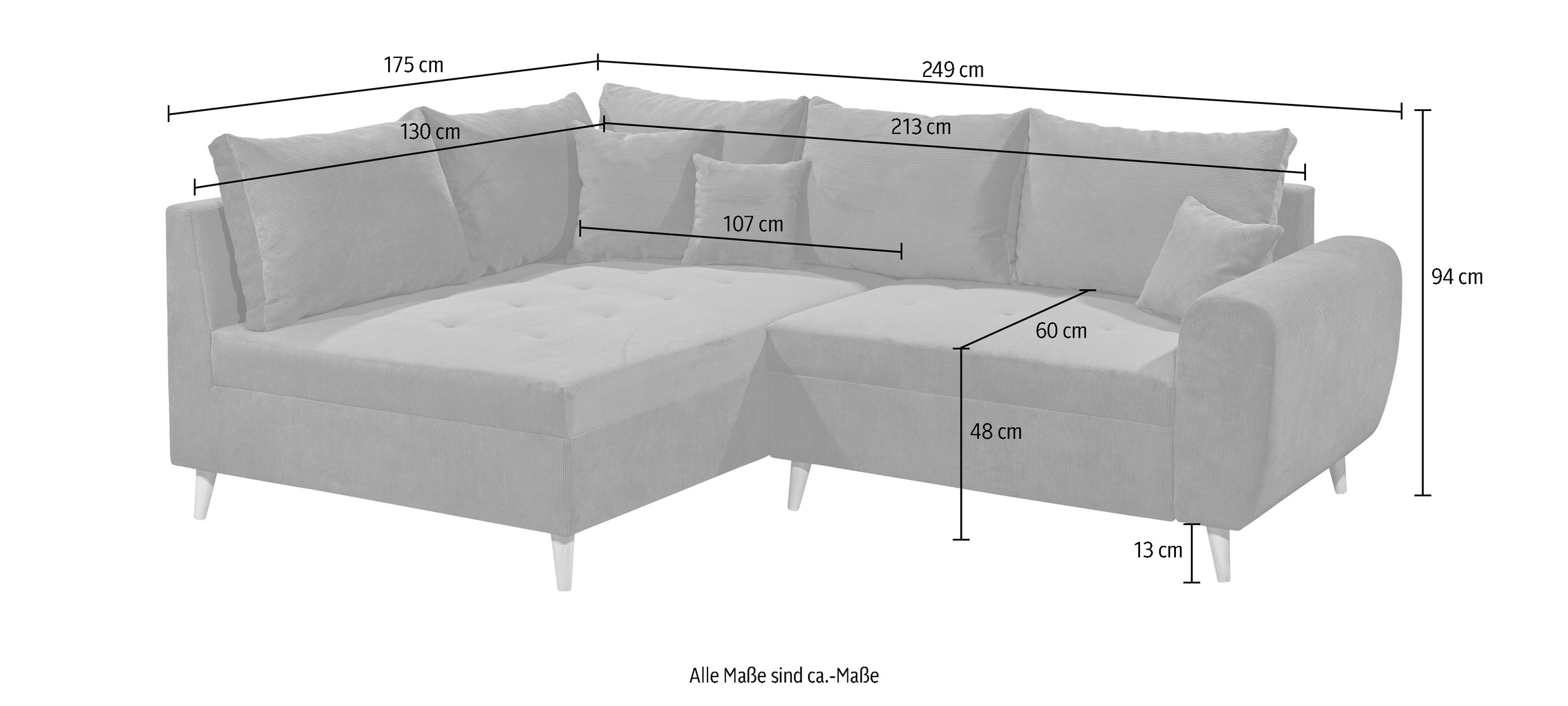 ED EXCITING DESIGN Ecksofa »Calanda L-Form« mit Hocker & 3 Zierkissen