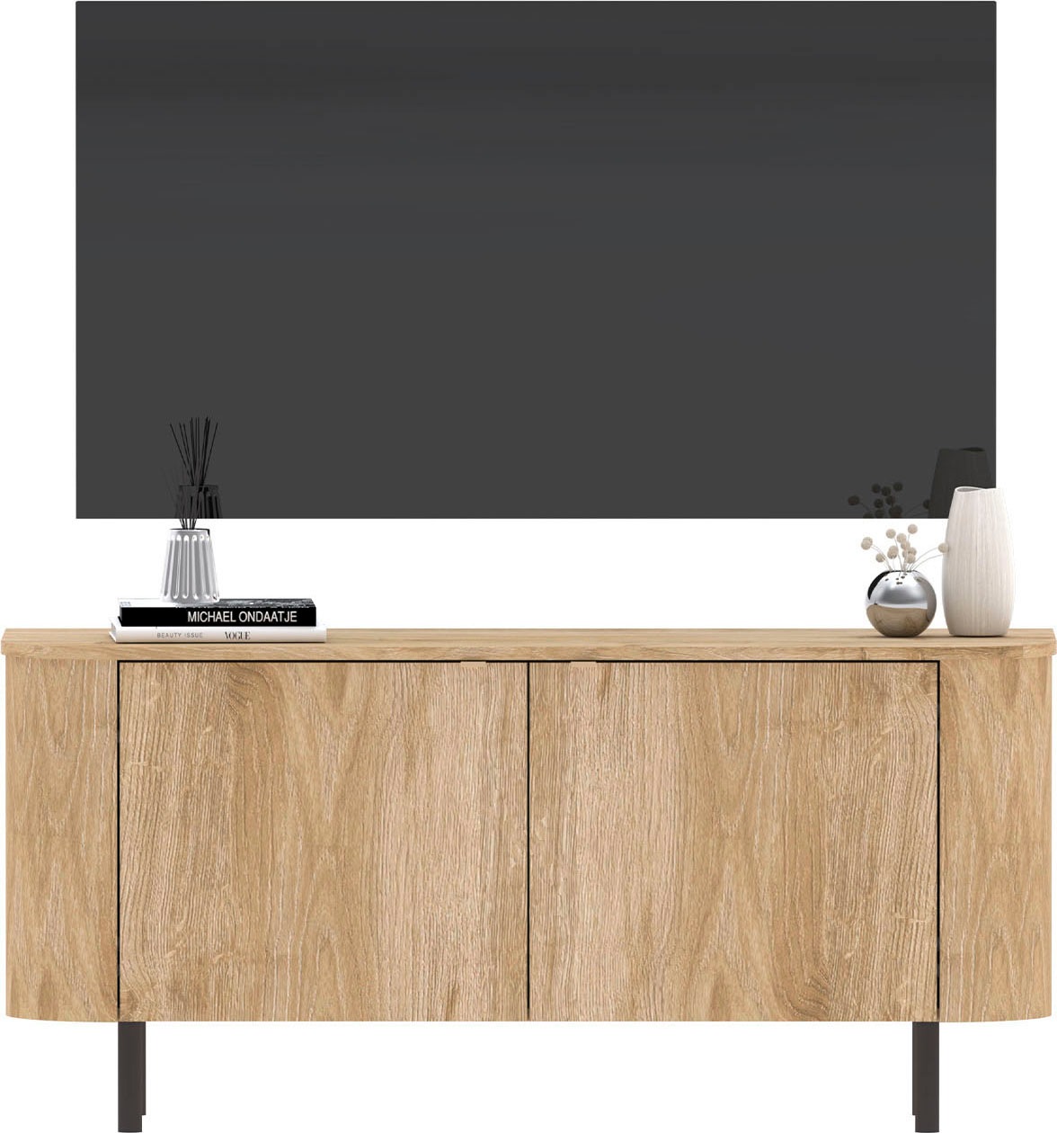 Home affaire Lowboard »Murano, 131 cm breit, 2 Türen, TV-Schrank, TV-Kommode, Medienboard« Formgebogenes MDF, Stirnseiten mit Rundung, Füße und Griffe aus Metall