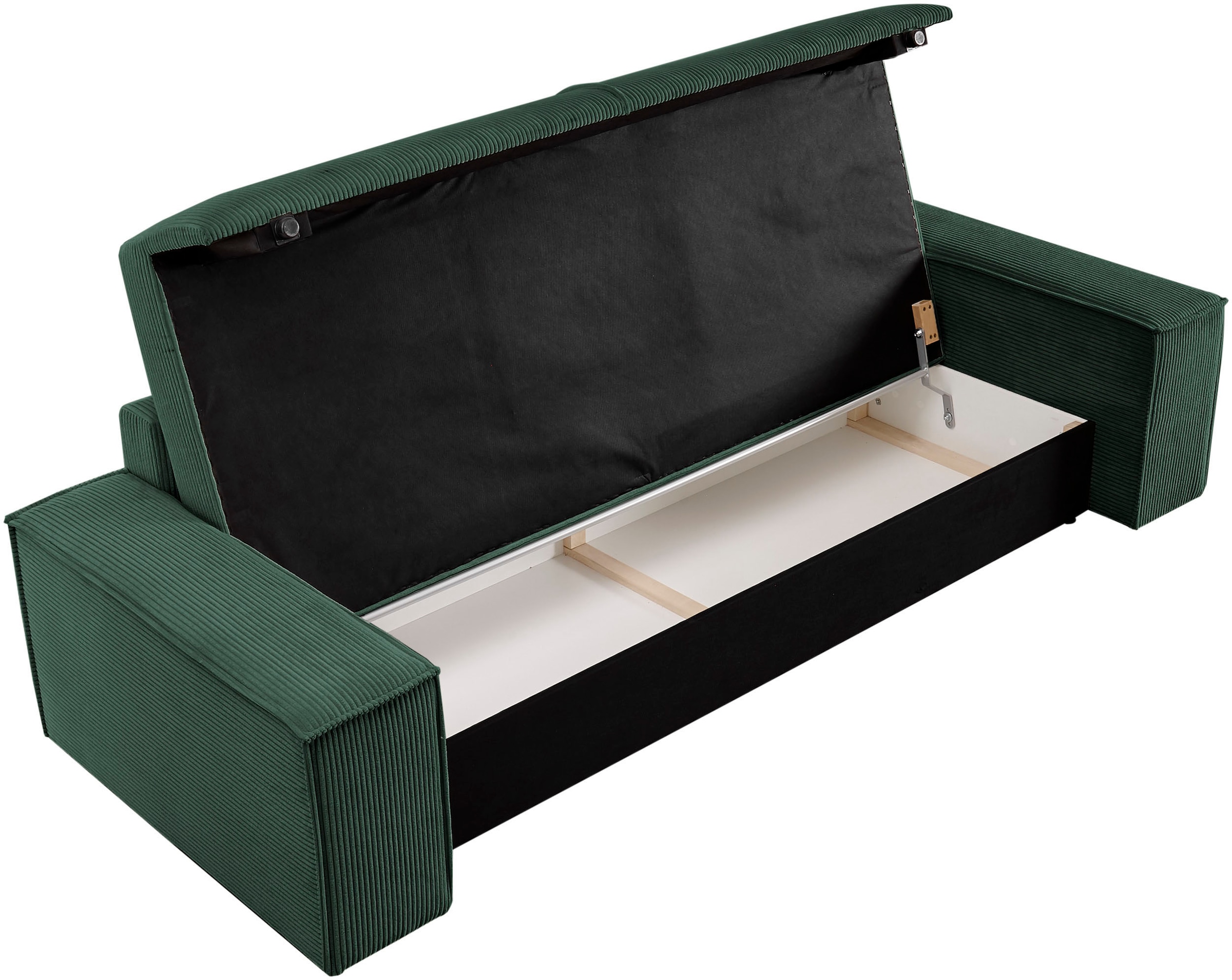 Home affaire 3-Sitzer »SHERWOOD Schlafsofa (257cm) Cord, Samtvelours, Vintage-Lederoptik«, Schlaffunktion mit Bettkasten (ca. 136/200cm)