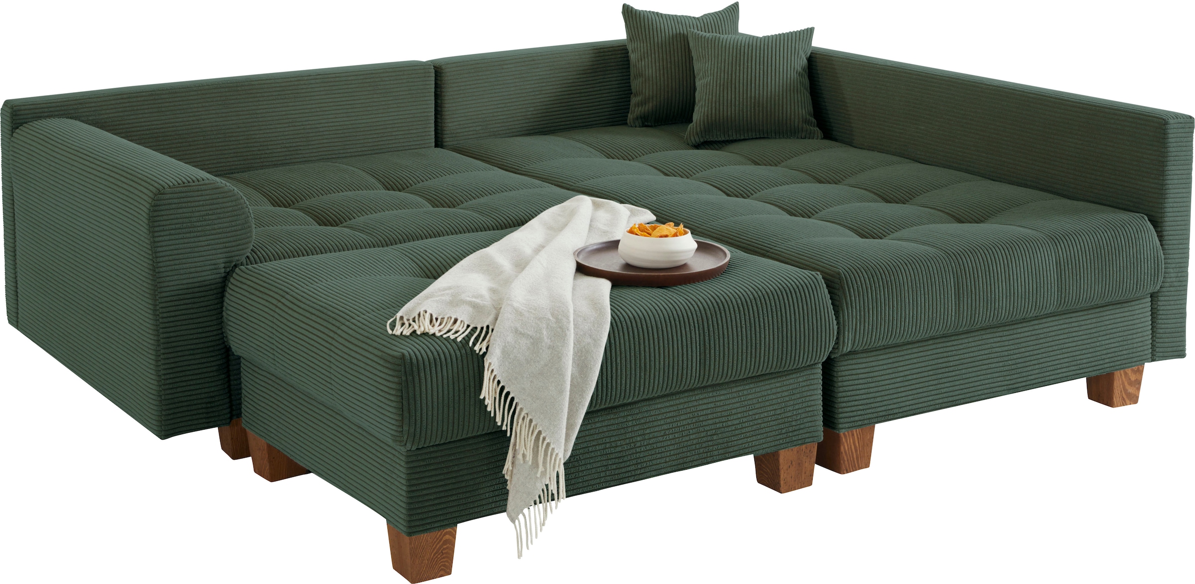 Home affaire Ecksofa »Rice L-Form inkl. Hocker«, (Set, mit Hocker), mit Bonnellfederkern, Hocker & Kissen, Ottomane beidseitig montierbar