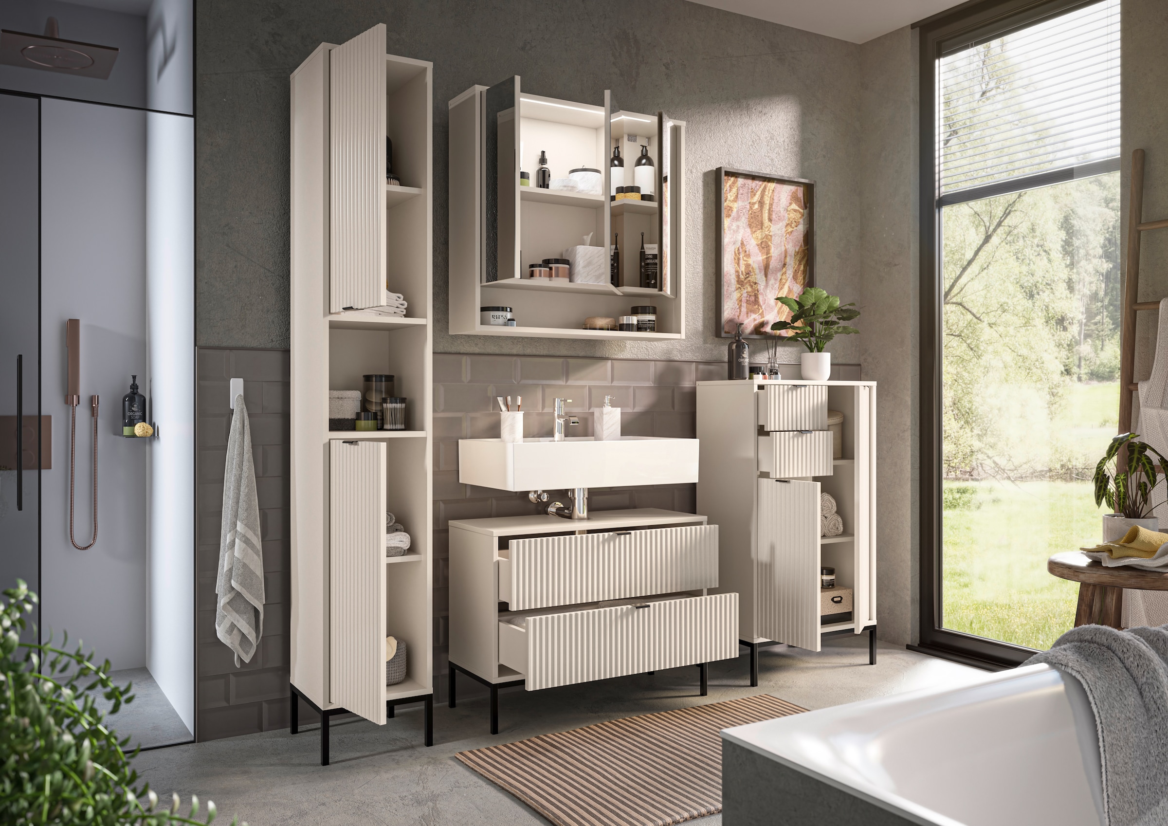 BASIC by Balculina Hochschrank »Lucera Hochschrank, Badezimmerschrank BxHxT 32x195x32« 1 Stk. tlg. Breite 32 cm, Tür L/R montierbar