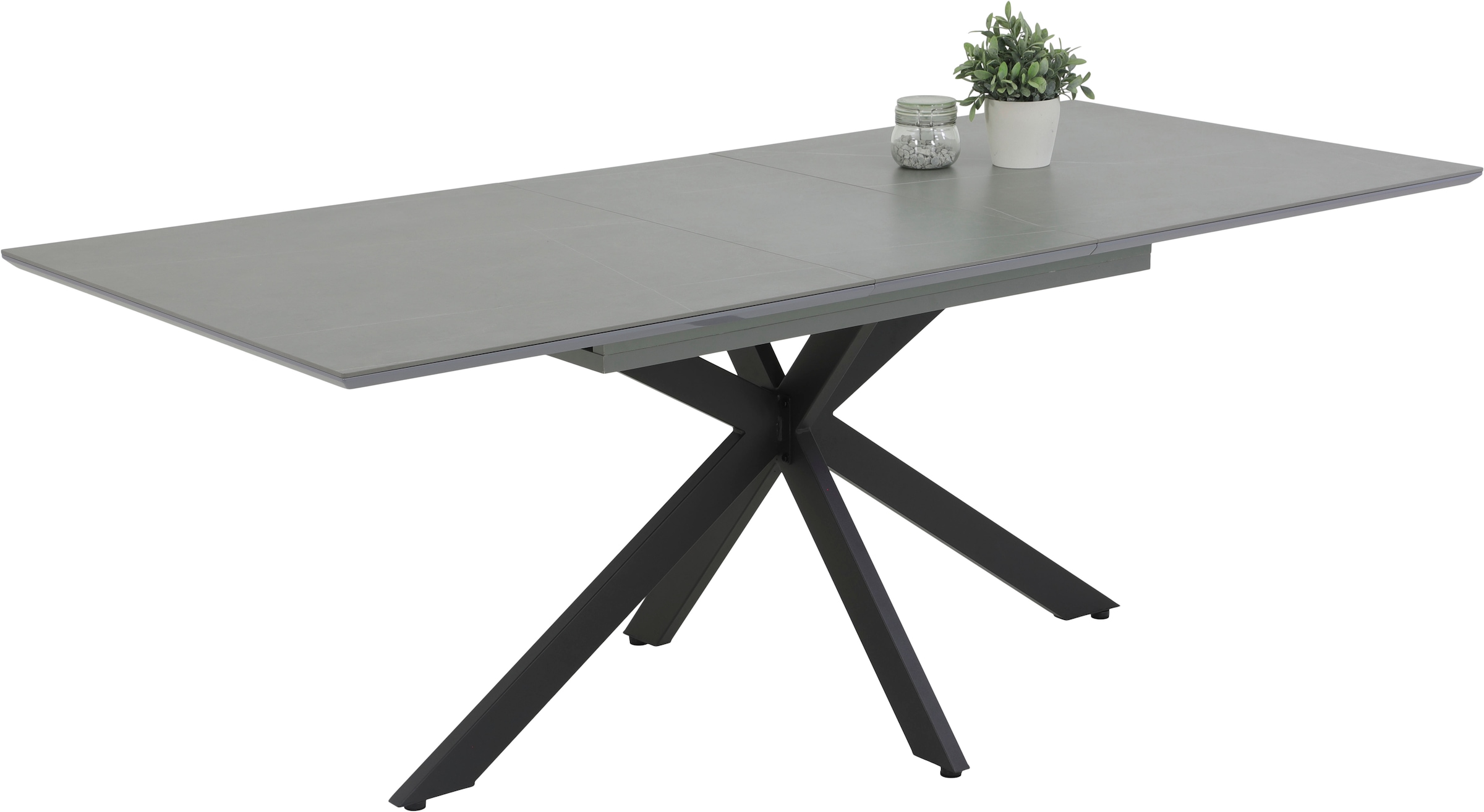 HELA Esstisch »CHIARA Ausziehtisch 160 - 200 cm mit pflegeleichter Steinoberfläche«, (1 St.), X-Gestell, Synchronauszug, elegante Schweizer Kante