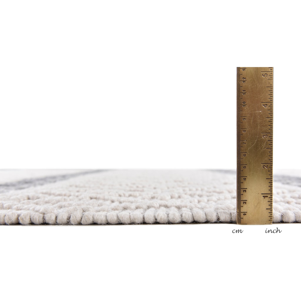THEKO Wollteppich »Visby - 915«, rechteckig, 10 mm Höhe, reine Wolle, handgewebt, Scandi Design, mit Fransen, Wohnzimmer