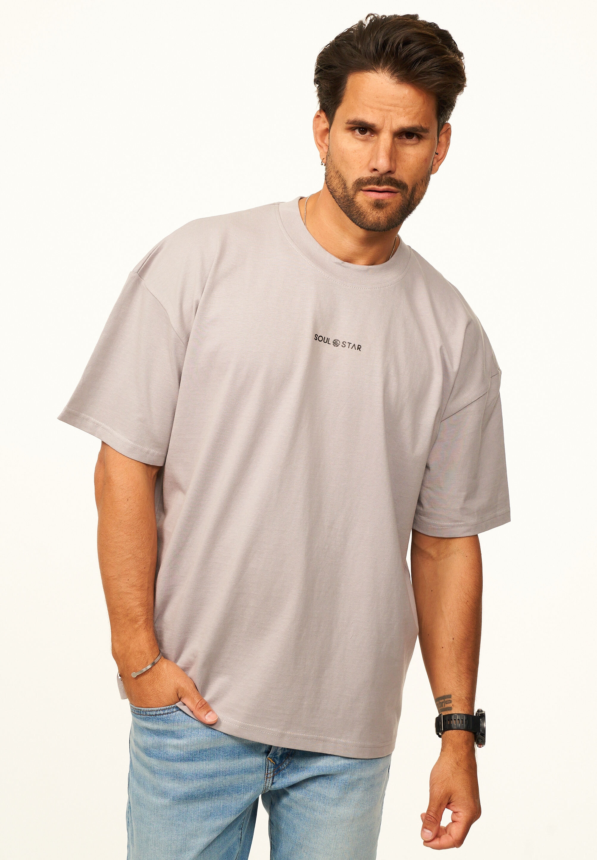 SOULSTAR T-Shirt »Kurzarm Oversize aus 100% Baumwolle mit Rundhalsausschnitt Crew Neck für Herren« Basic Oberteil Crew-Neck kurzärmlig aus 100% Baumwolle für Männer