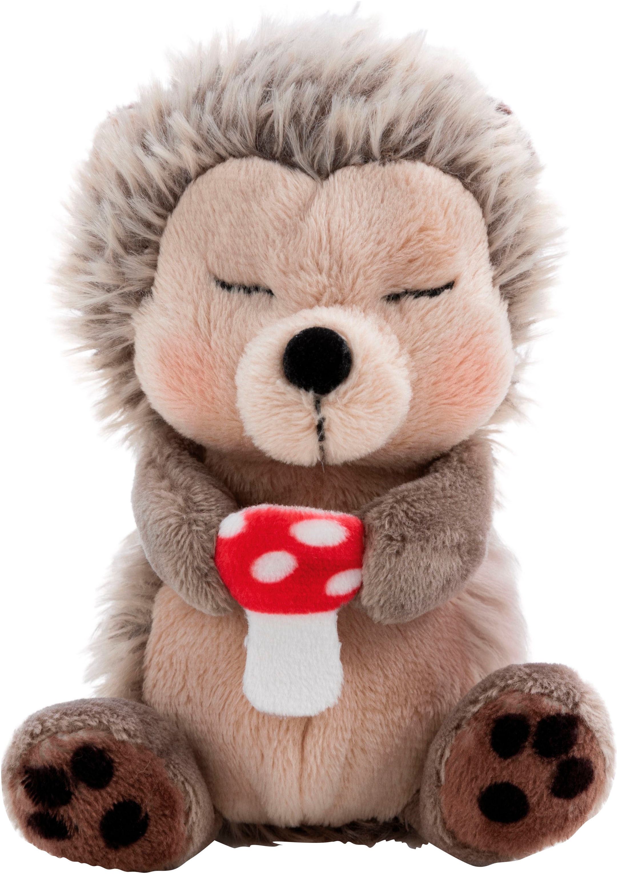 Nici Kuscheltier »Sleeping Pets GREEN, Igel mit Fliegenpilz 12 cm hellgrün«, schlafend im Körbchen