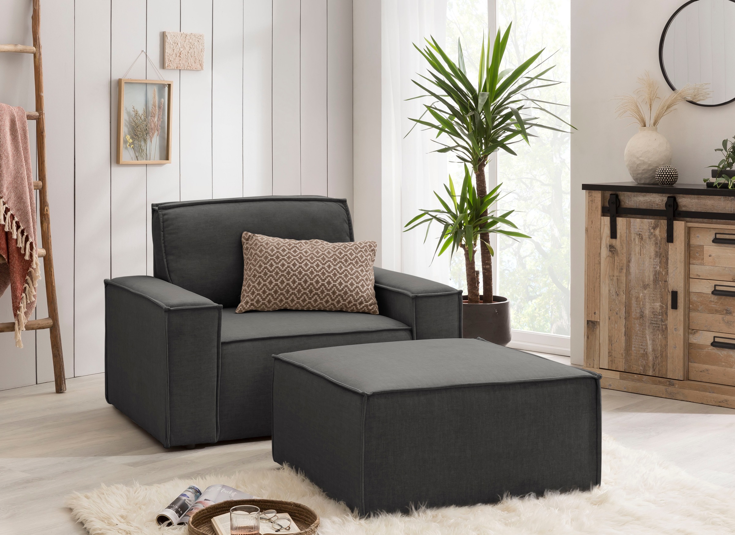 Home affaire Sessel »SHERWOOD«, Loveseat und Hocker im Set, passend zur Polster-Serie SHERWOOD