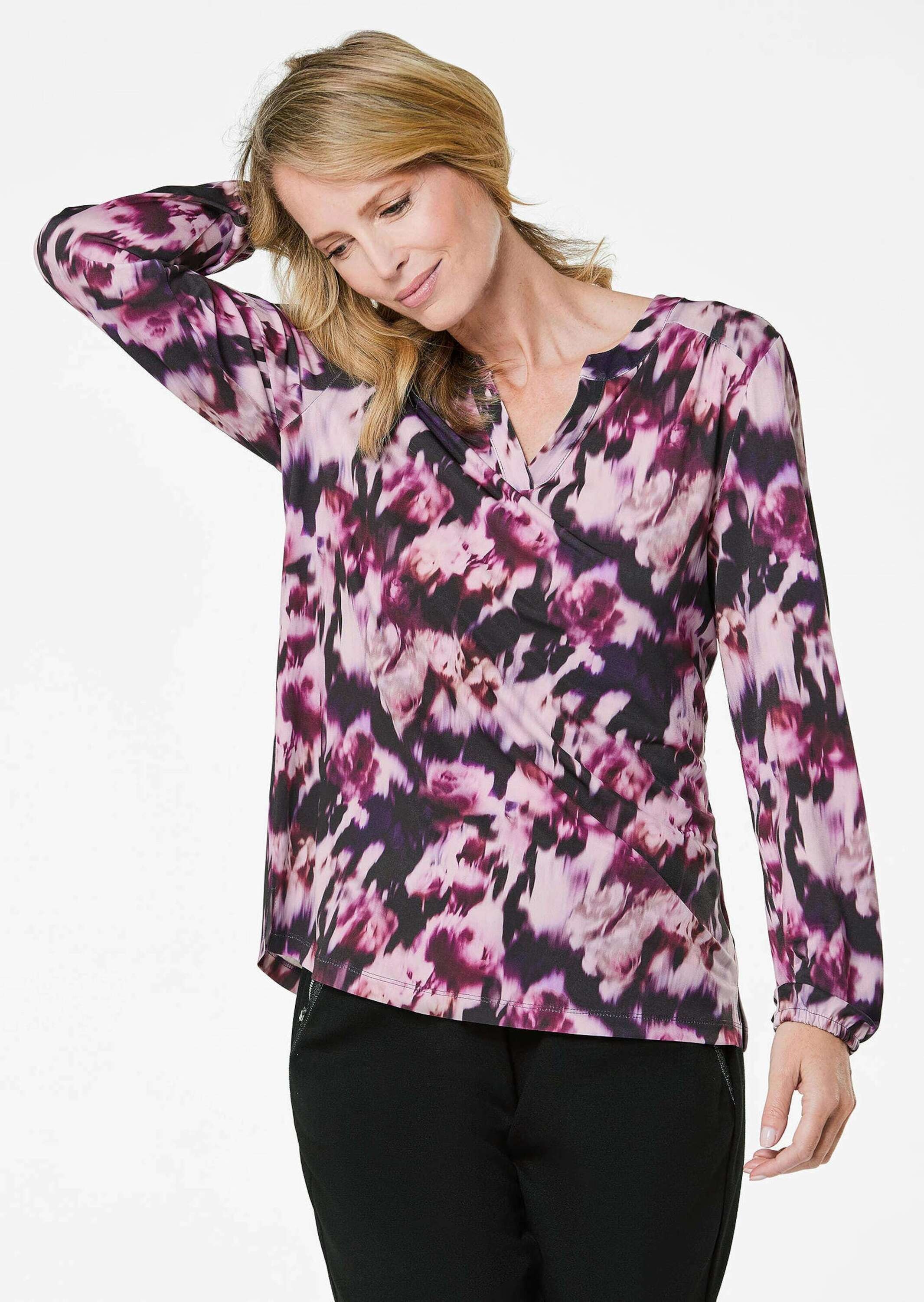 GOLDNER Kurzarmbluse »Elegantes Blusenshirt mit V-Ausschnitt« Schulterpasse mit Kräuselung