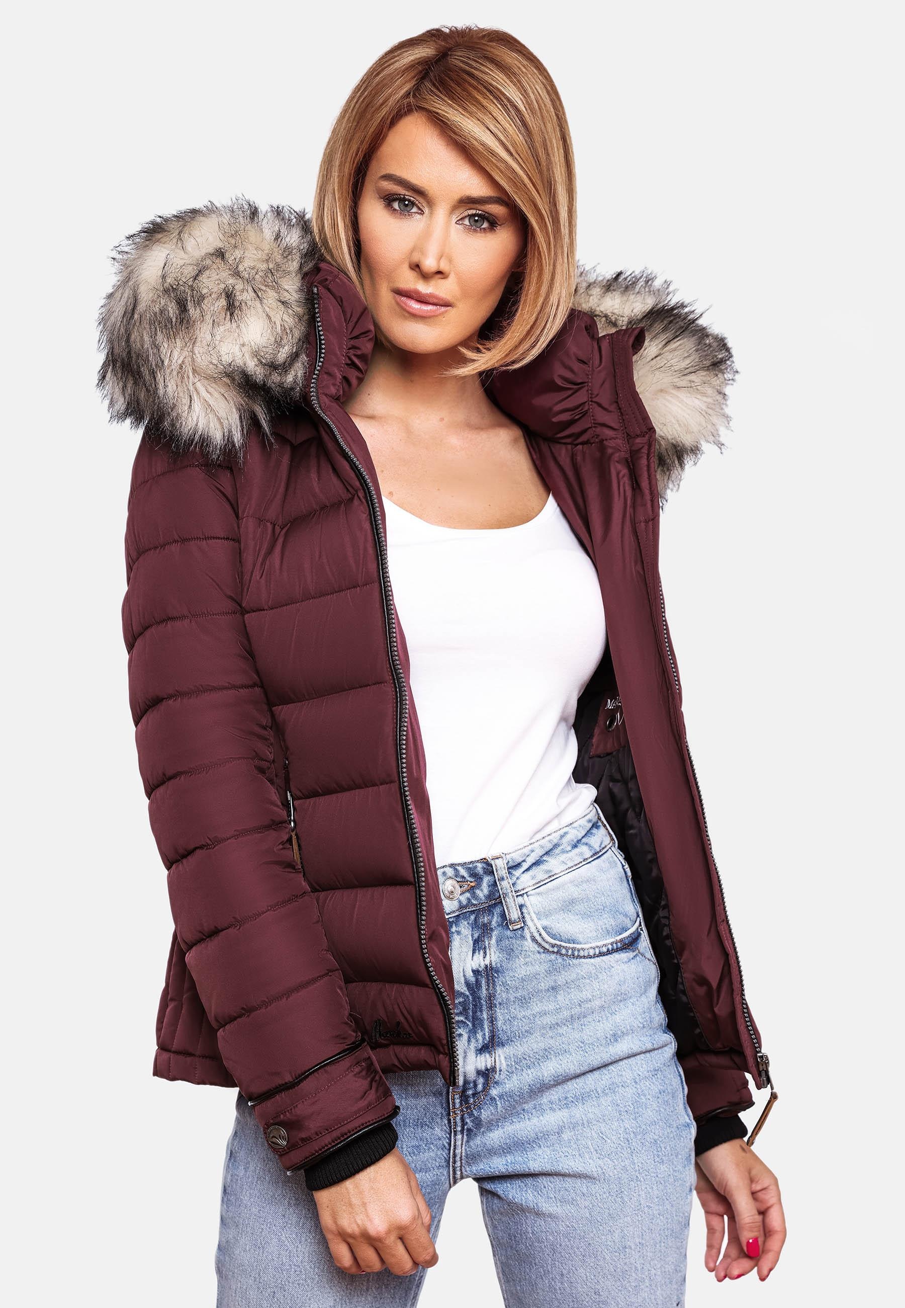Marikoo Winterjacke »Winterjacke Lerikaa«, mit Kapuze, Winter Steppjacke mit abnehmbarem Kunstfell