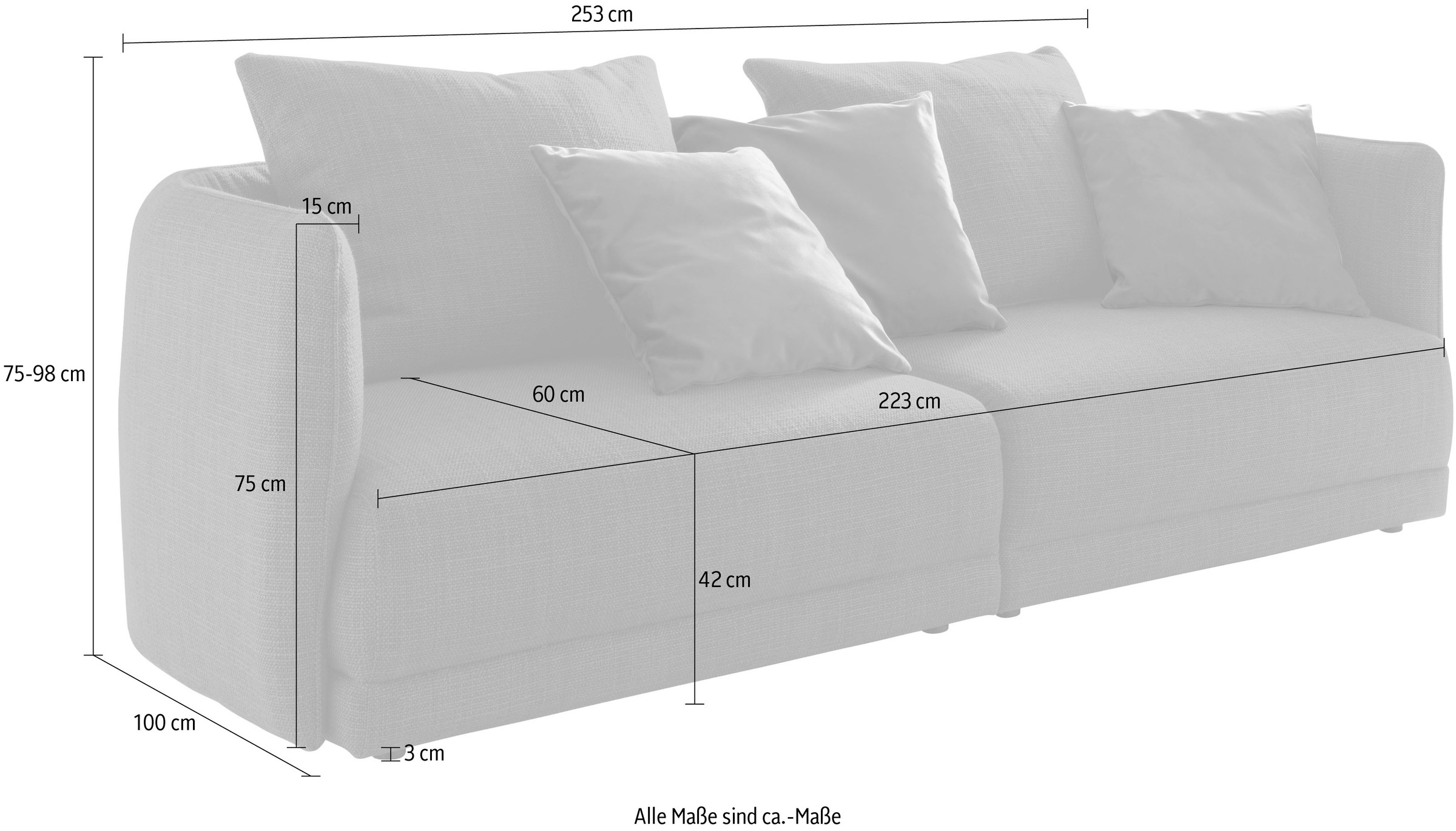 designwerk Big-Sofa »New York, anmutendes Designsofa«, mit schmaler Arm- & Rückenlehne