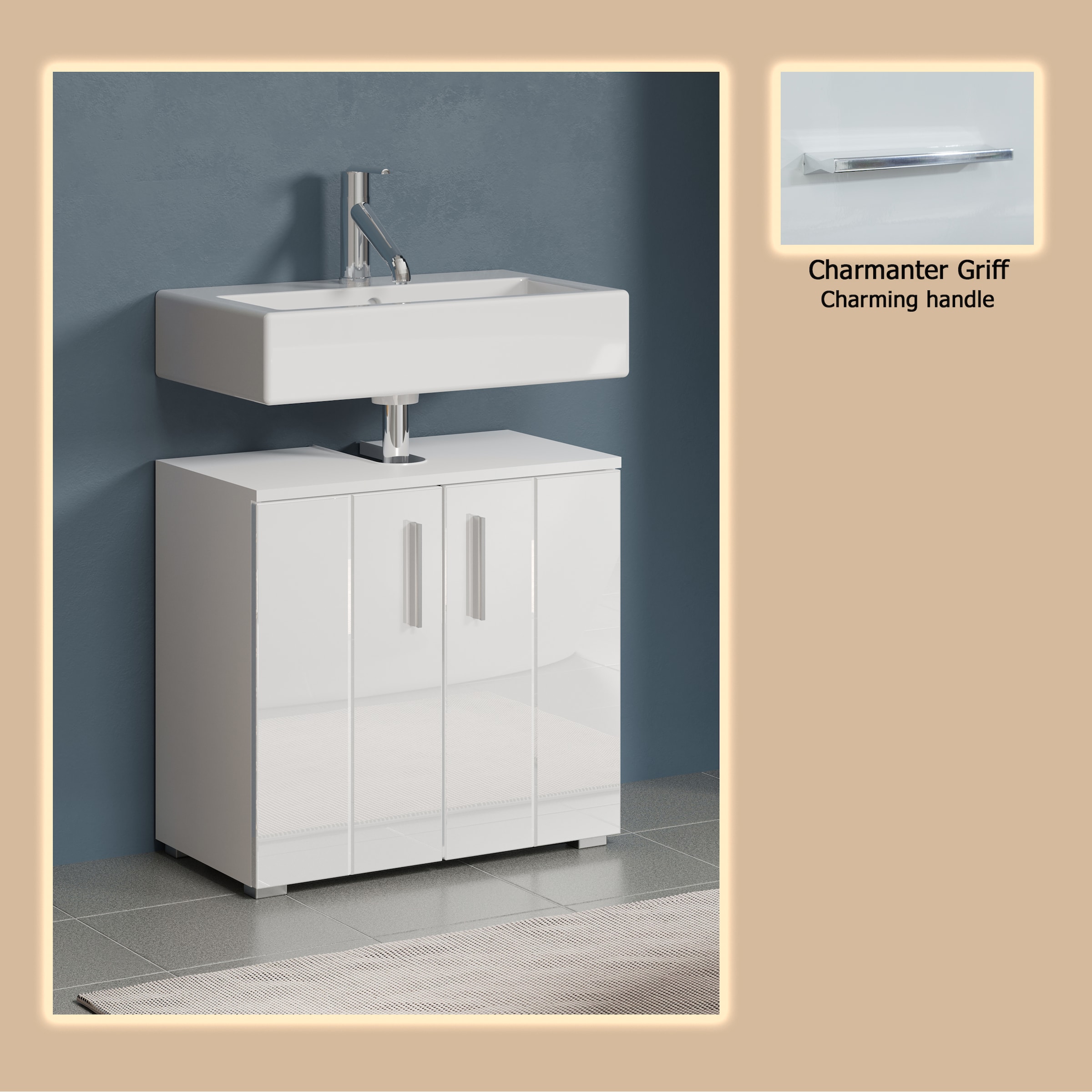 welltime Waschbeckenunterschrank »Prag« 1 Stk. tlg. Waschbeckenunterschrank mit 2 Türen - (B/T/H) 60/34/58 cm