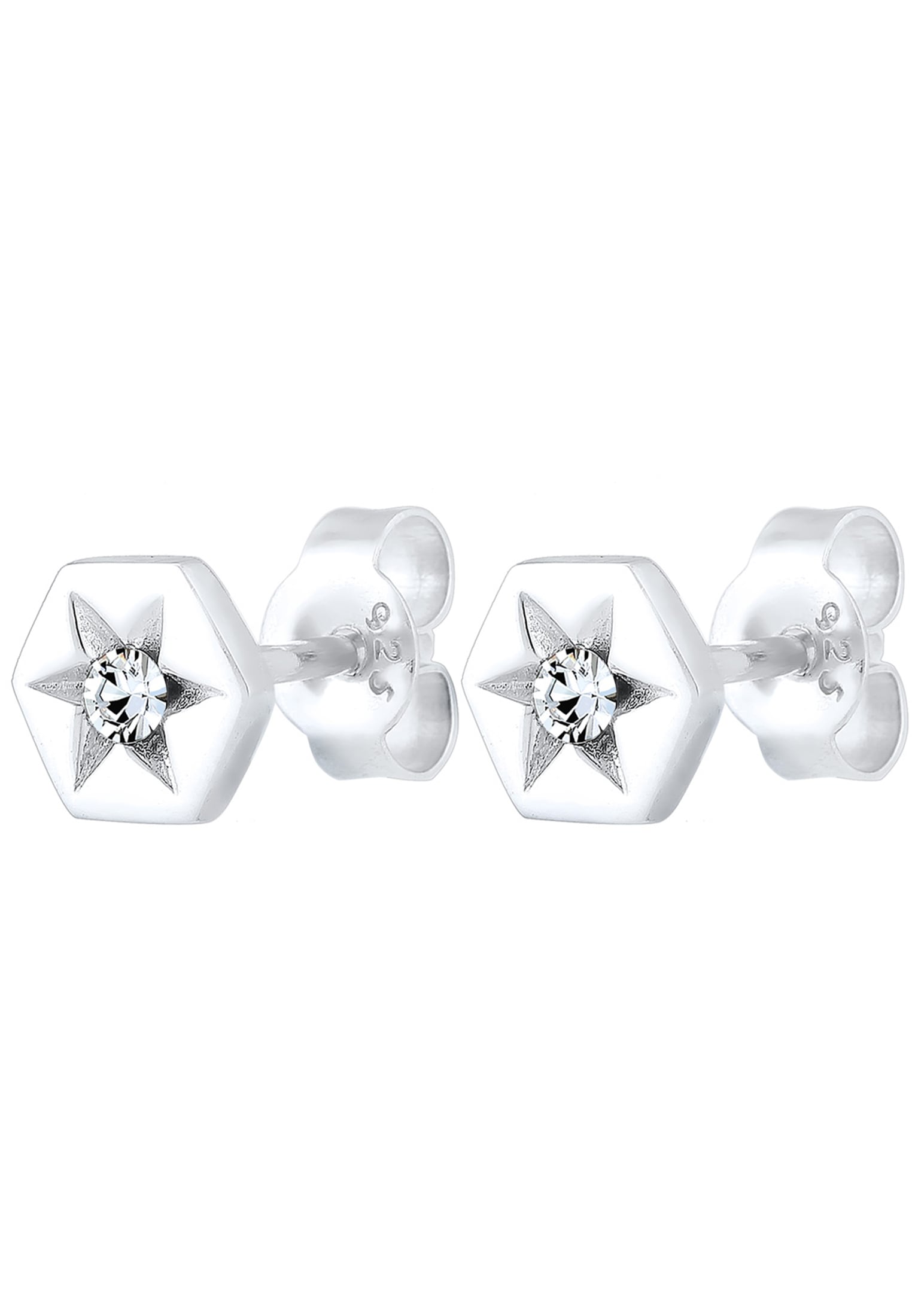 Elli Paar Ohrstecker »Ohrringe Ohrstecker Hexagon Stern Weiß 925 Sterling Silber, mit Kristallen von Swarovski®«