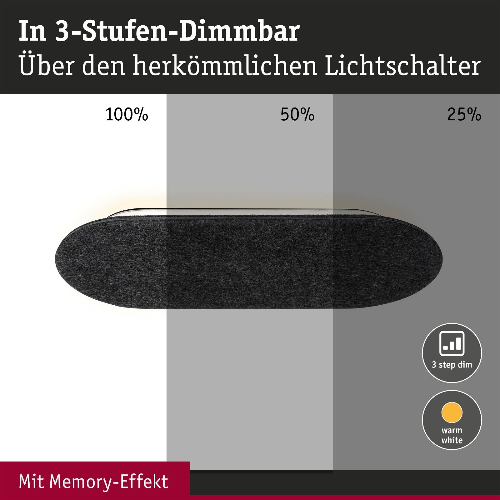 Paulmann LED Wandleuchte »Tulga 2700K 900lm 230V 17W Anthrazit«, 1 flammig, 3-Step-Dim