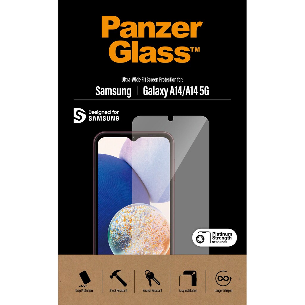 PanzerGlass Displayschutzglas »Displayschutz Samsung Galaxy A14/A14 5G - Ultra-Wide Fit«, für Samsung Galaxy A14, Kratz-& Stoßfest,Antibakteriell,Berührungsempfindlich,Simpel Anbringen