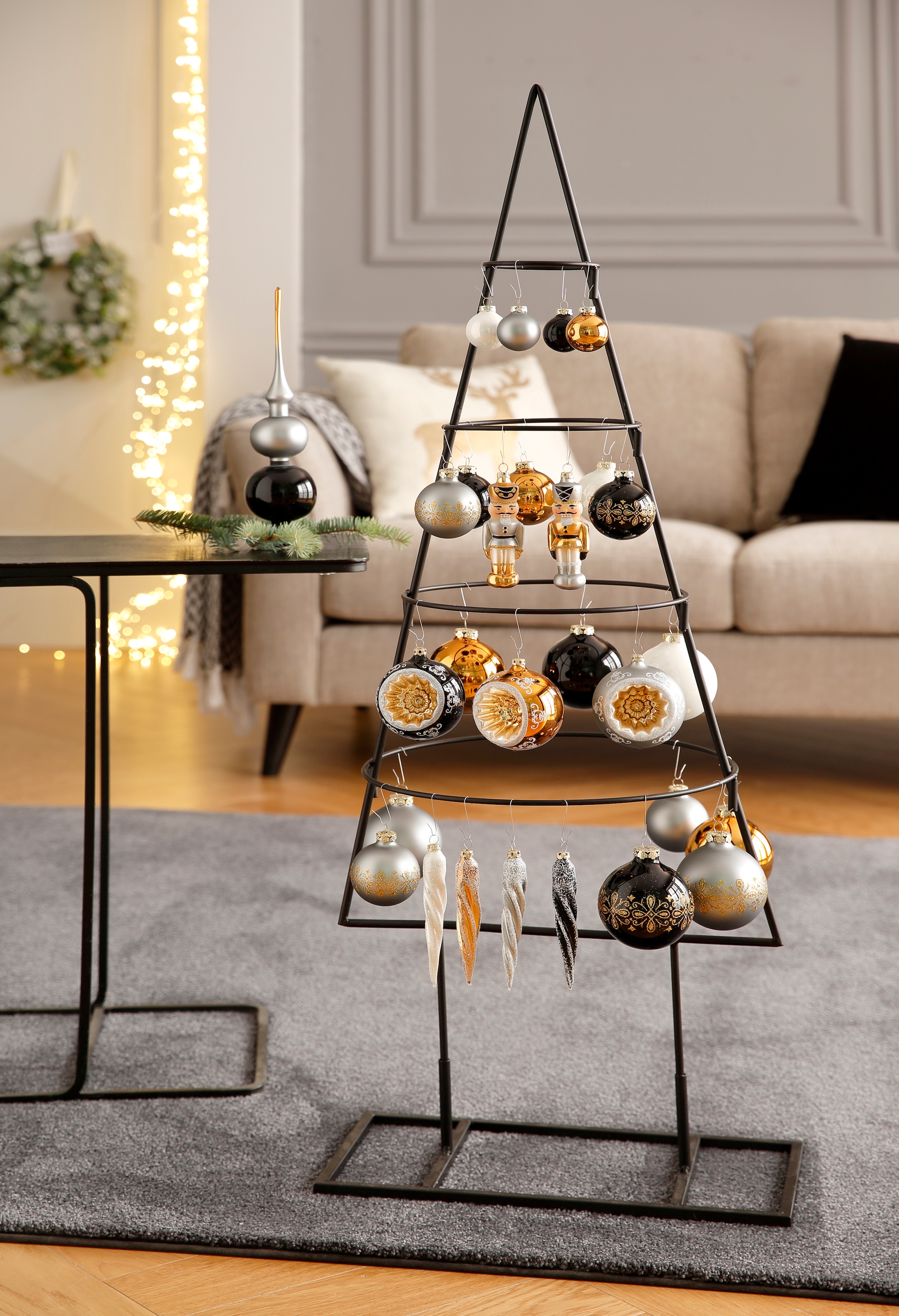 Thüringer Glasdesign Weihnachtsbaumkugel »Black&White&Gold, Weihnachtsdeko, Christbaumschmuck«, (Set, 3 St.), hochwertige Christbaumkugeln aus Glas, Refelexkugeln