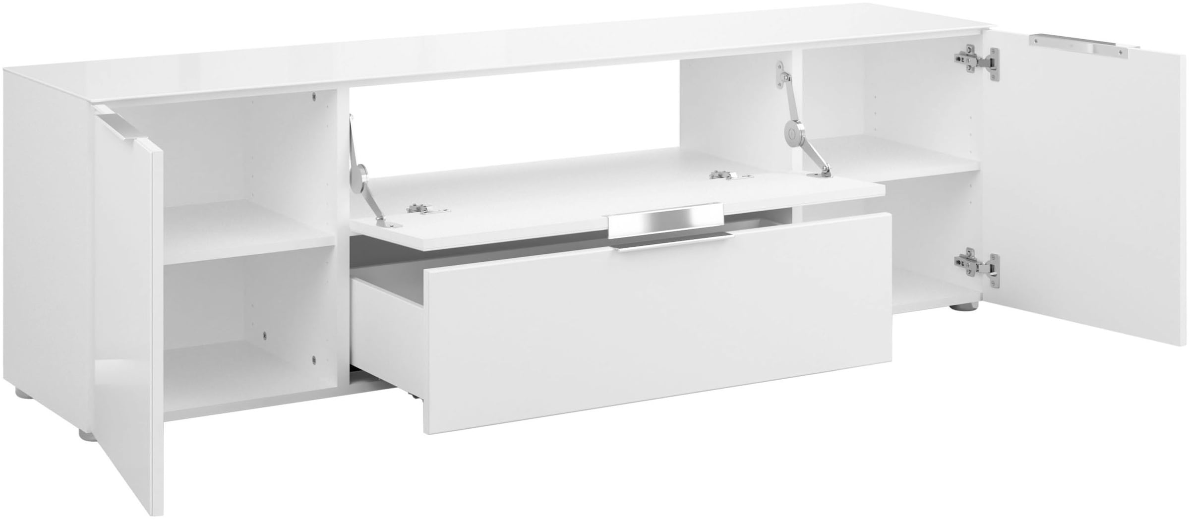 Manjana Möbel Lowboard »mit Chrom oder Schwarz matten Metallgriffen« mit Glasfronten, melaminbeschichtete Oberfläche, Made in Germany