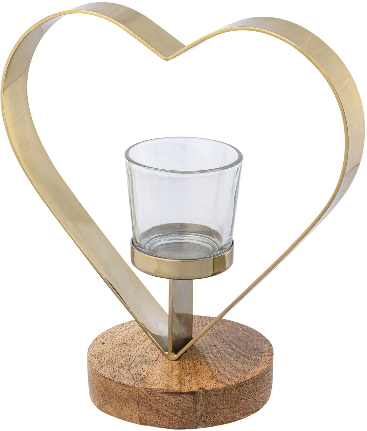 Creativ home Teelichthalter »Kerzenhalter Herz«, (Set, 2 St.), aus Holz,  Edelstahl und Glas bei OTTO