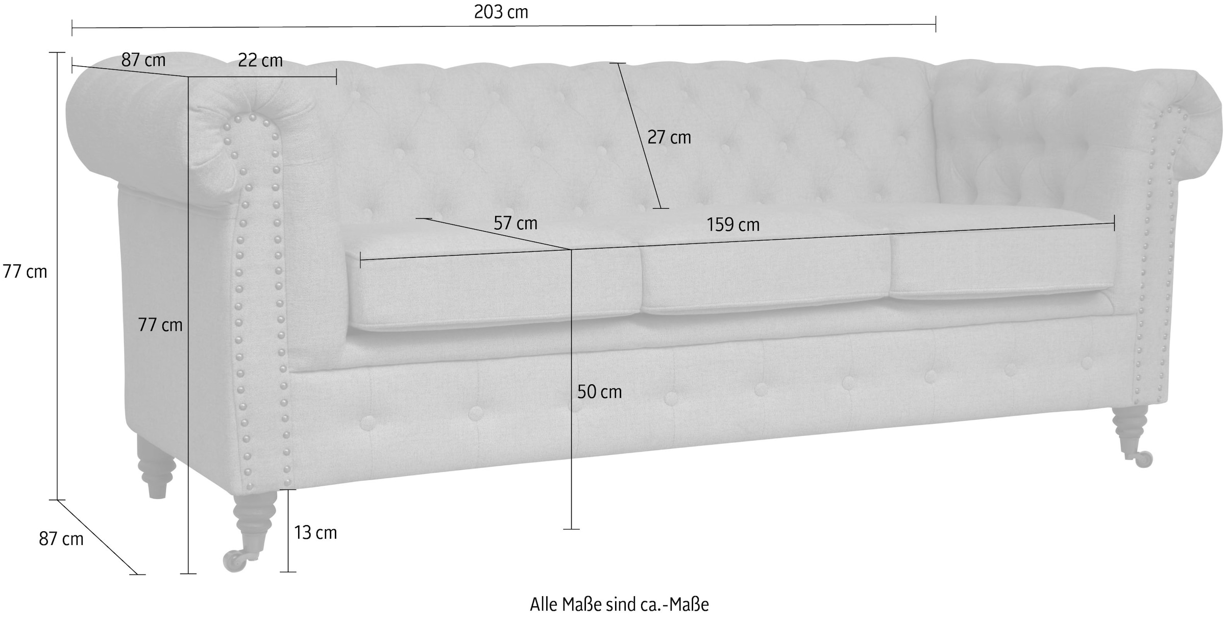Home affaire Chesterfield-Sofa »Aarburg« aufwändige Knopfheftung und Ziernägel im Chesterfield-Design