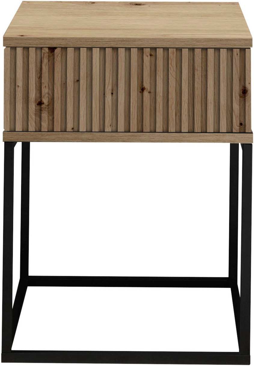 Schlafkontor Nachtkommode »Marle Nachtkonsole, Nachtkästchen auf Metall-Fußgestell« Schubkasten in Rillenoptik auf schwarzem Metallgestell