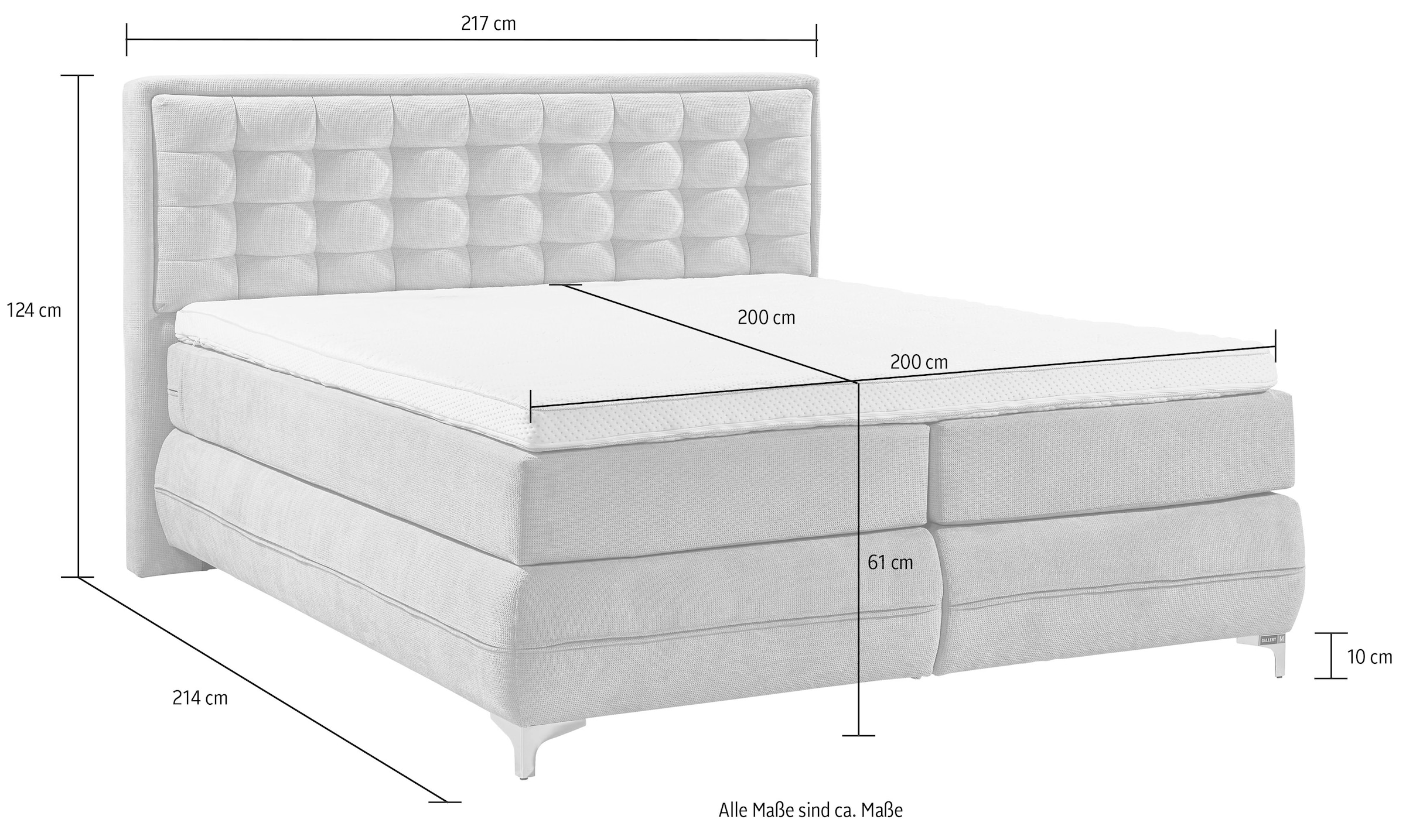 Musterring Boxspringbett »Dubai«, Winkelfuß in Chrom, 3 Härtegrade, Kopfteil in Kassettensteppung