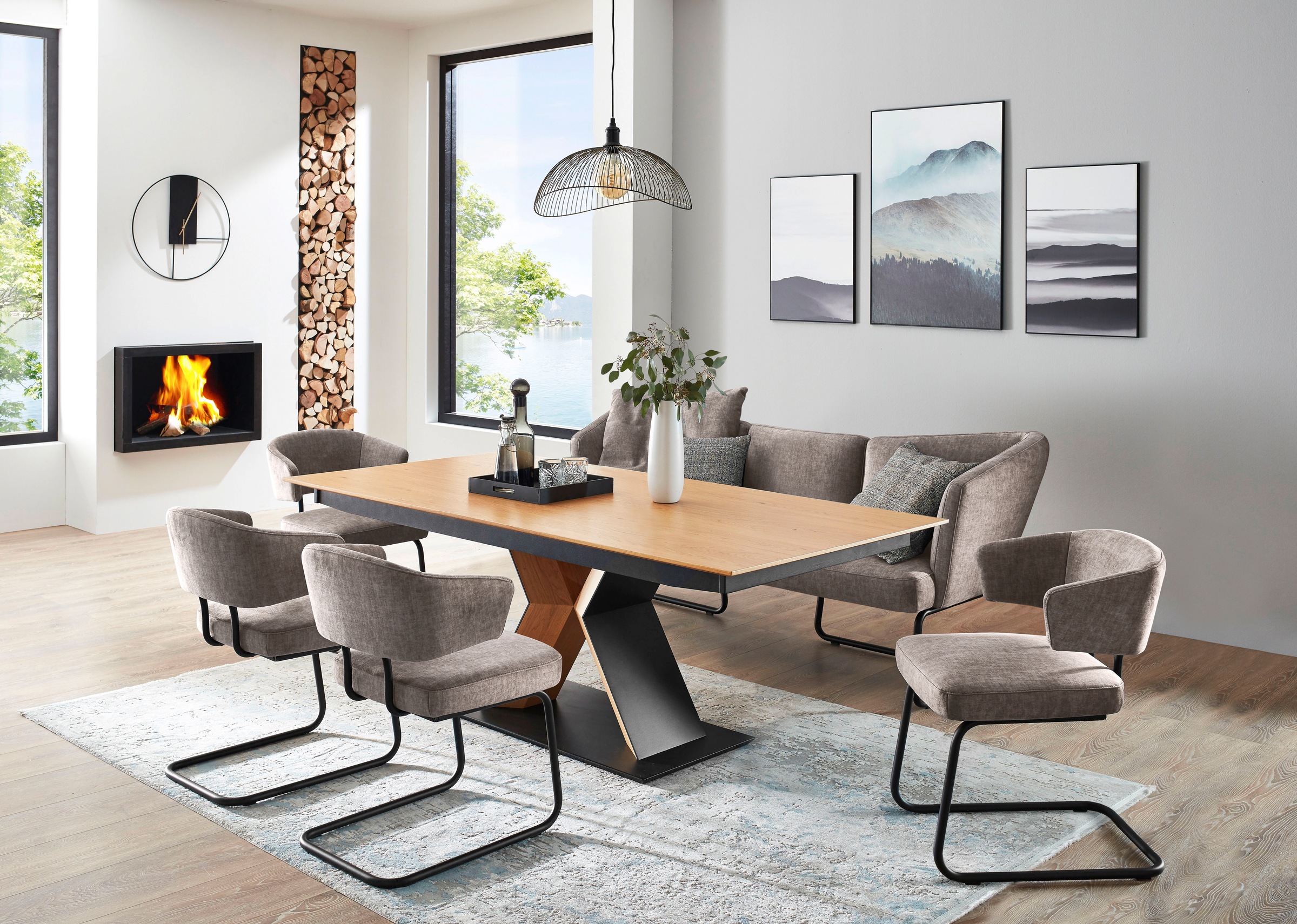 K+W Komfort & Wohnen Essgruppe »Mikkado Tube« 6 Stk. tlg. 4 Freischwinger und ein Funktionsesstisch